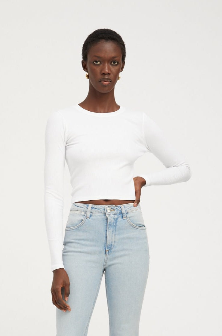 White Rib Cropped Long Sleeve Baby Tee