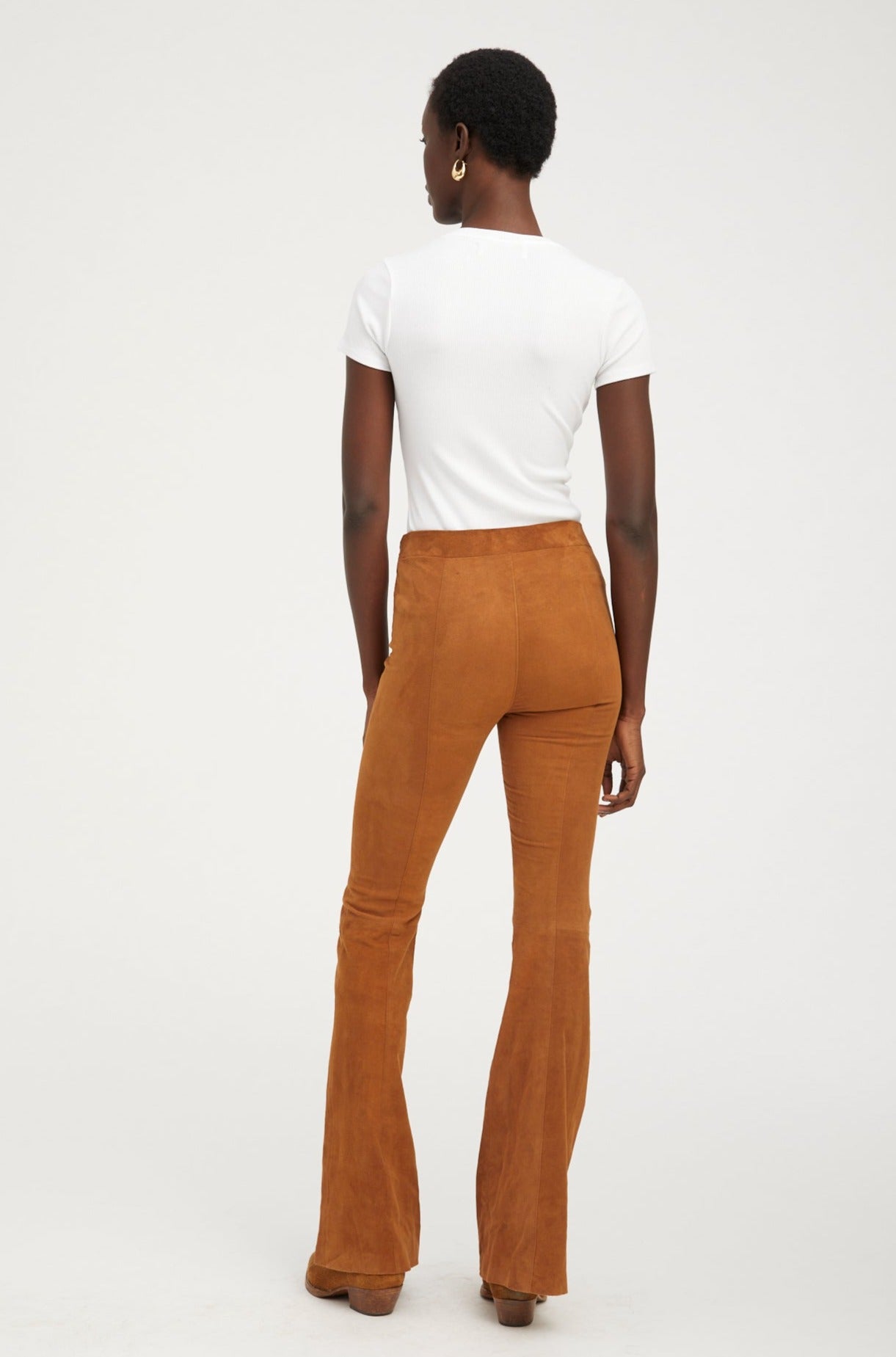 Dark Cognac Suede Patch Pockets Super Flare Pants