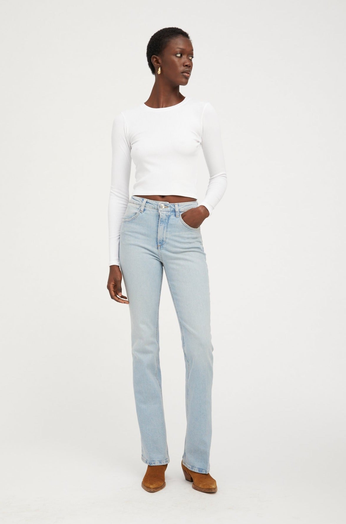 White Rib Cropped Long Sleeve Baby Tee