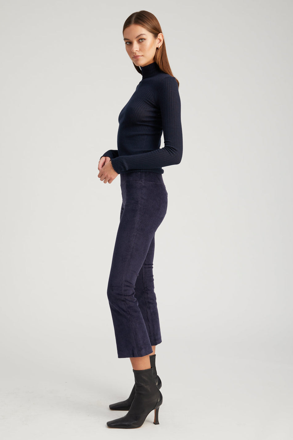 Navy Corduroy Crop Flare Pants