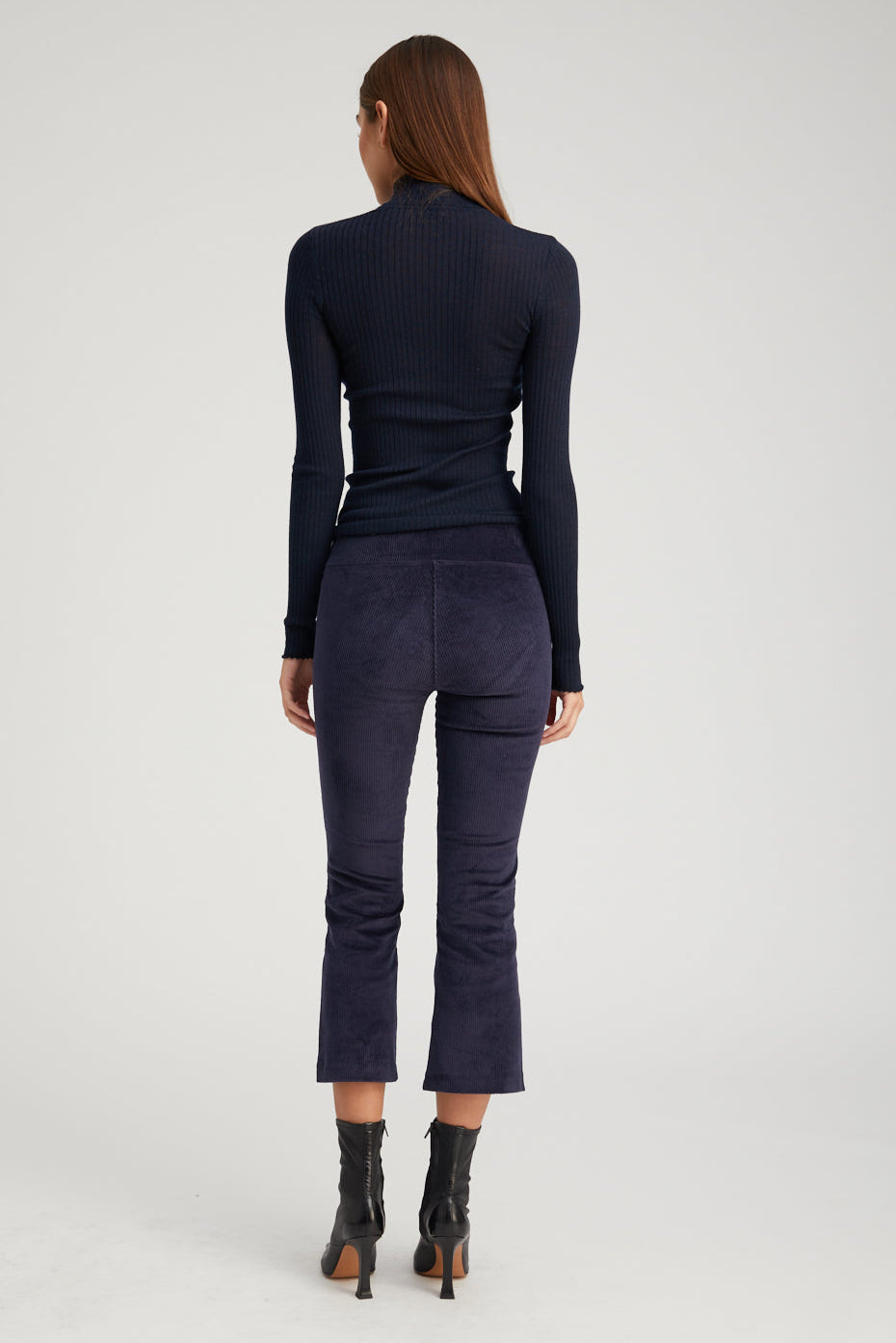 Navy Corduroy Crop Flare Pants