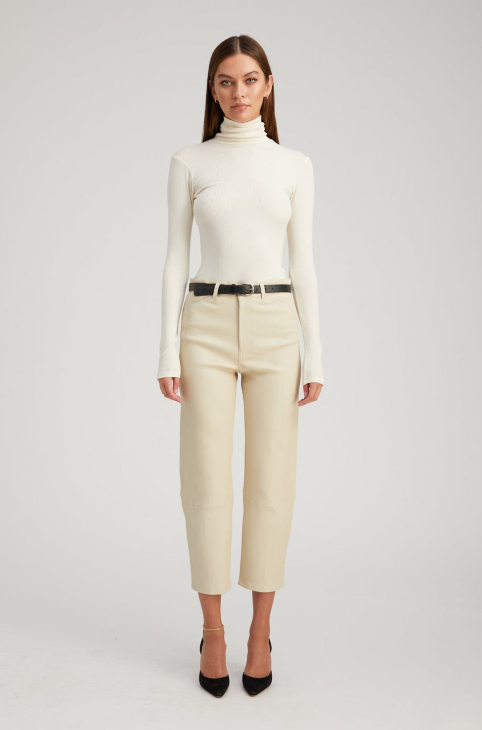 SPRWMN Off White Leather 5 Pocket Straight Leg Pants