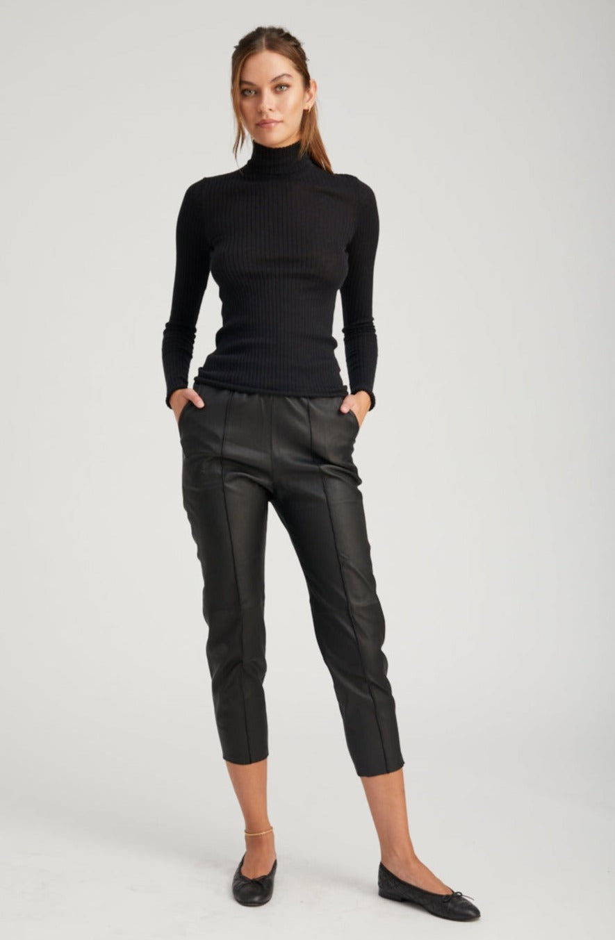 SPRWMN Slim Fit Leather Joggers in Black