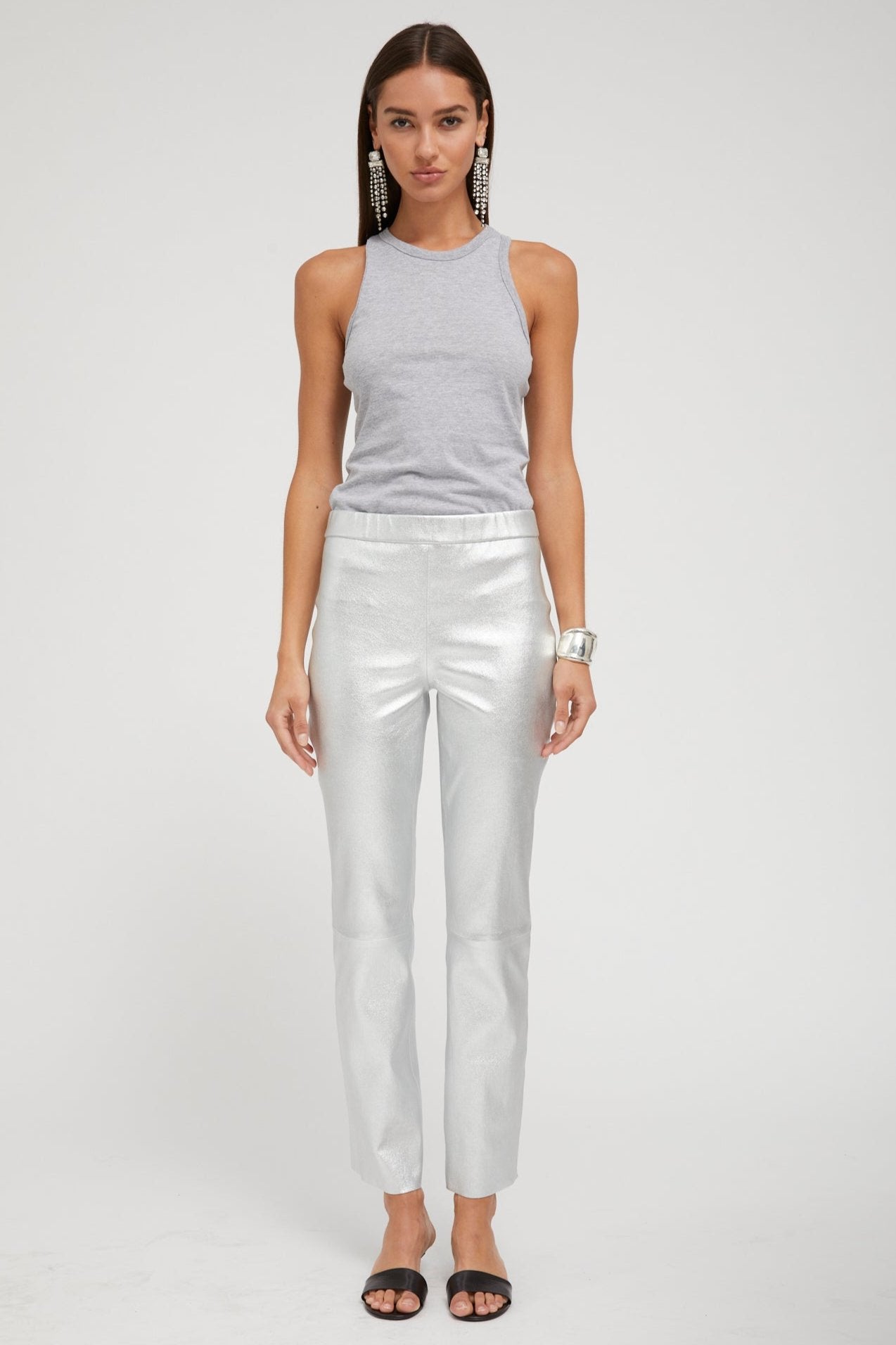 Metallic Silver Leather Sophia Pull On
