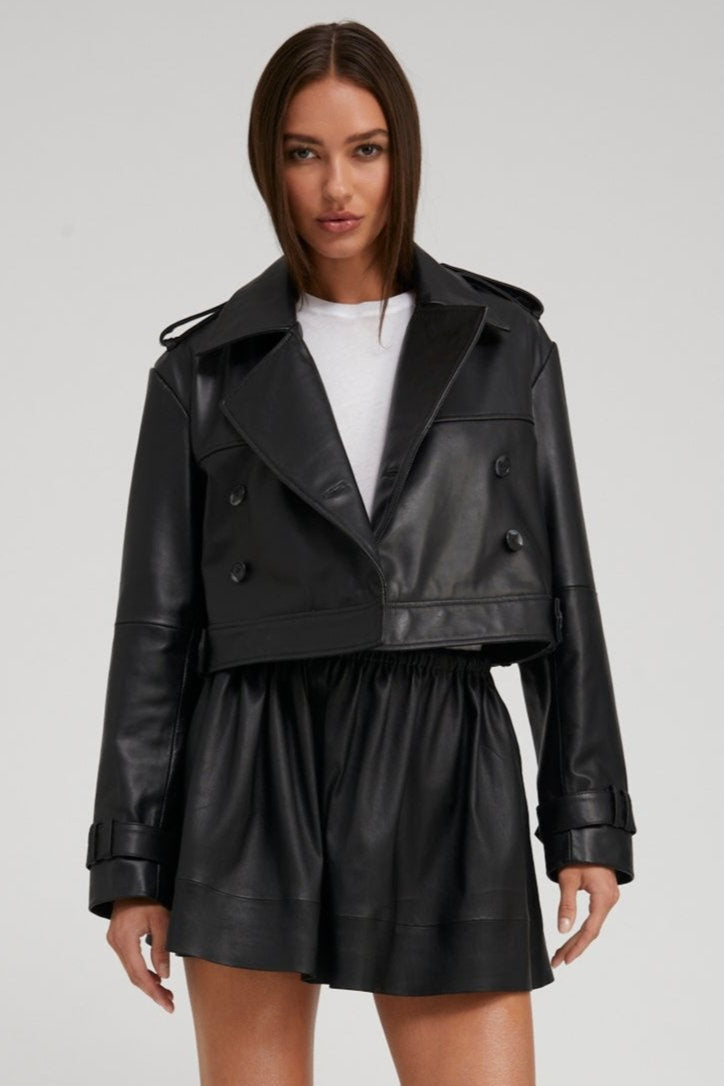Black Leather Cropped Trench