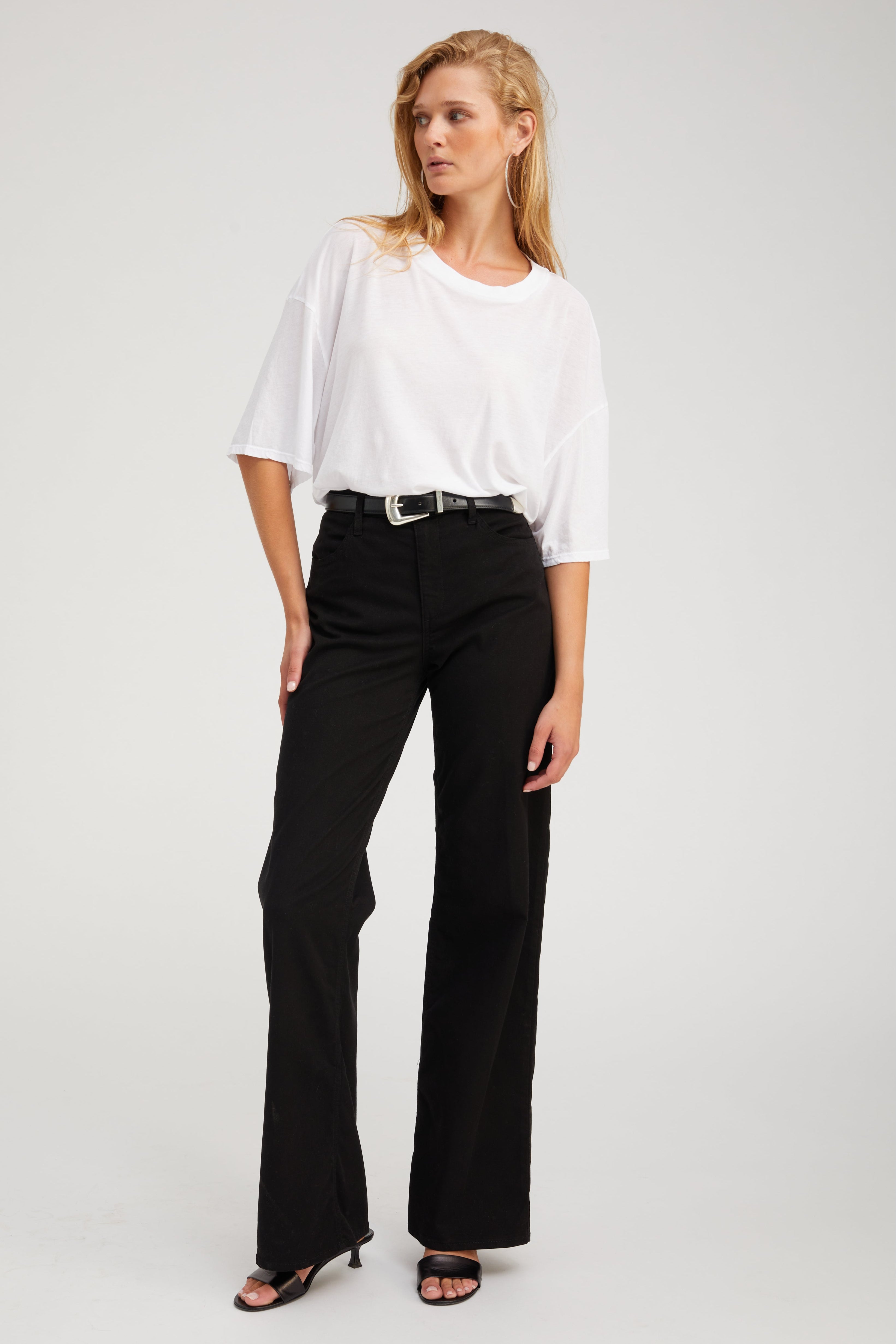 Black Mid-Rise Wide Leg Twill Pant