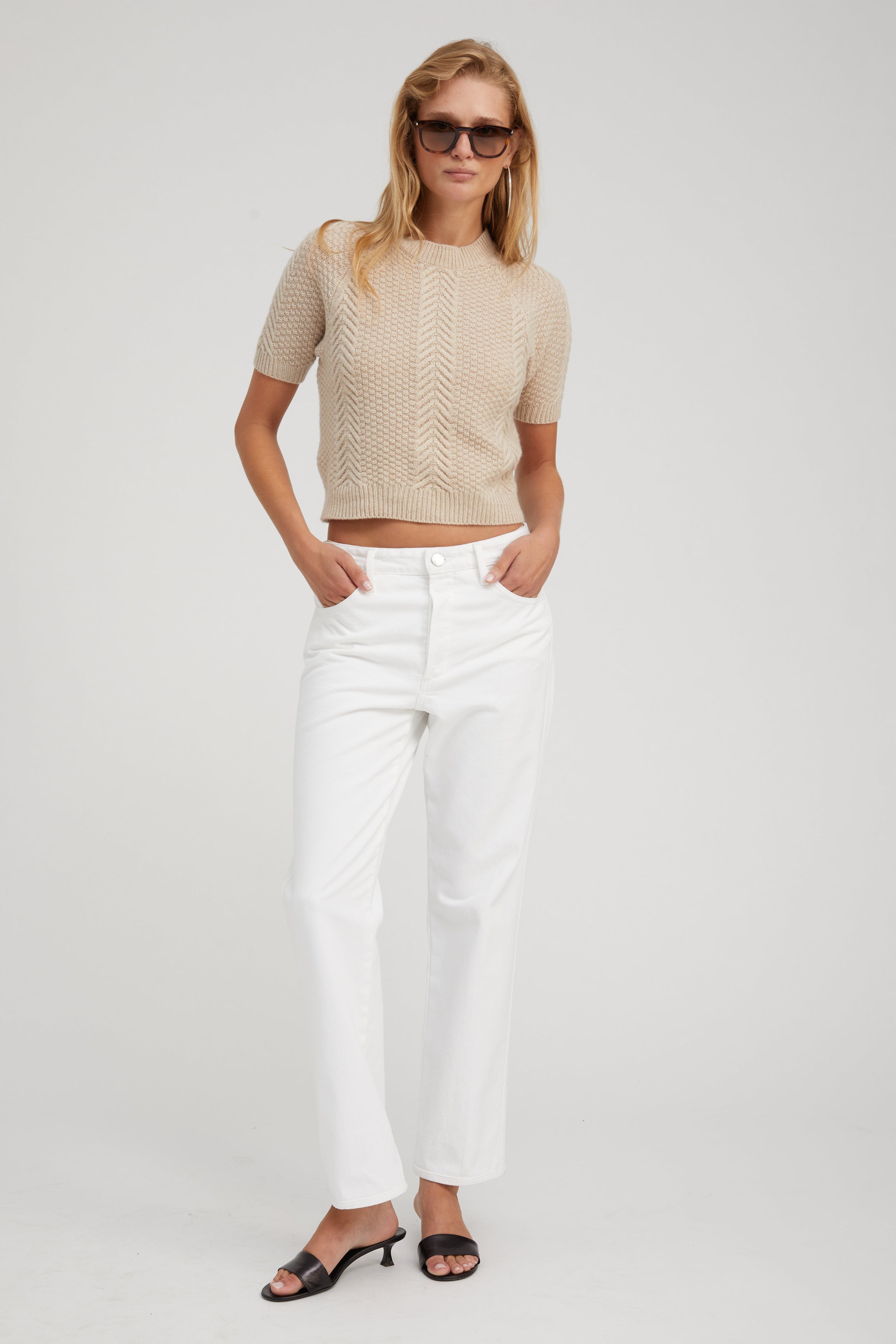 Oat Cashmere Cable Knit Raglan Sweater