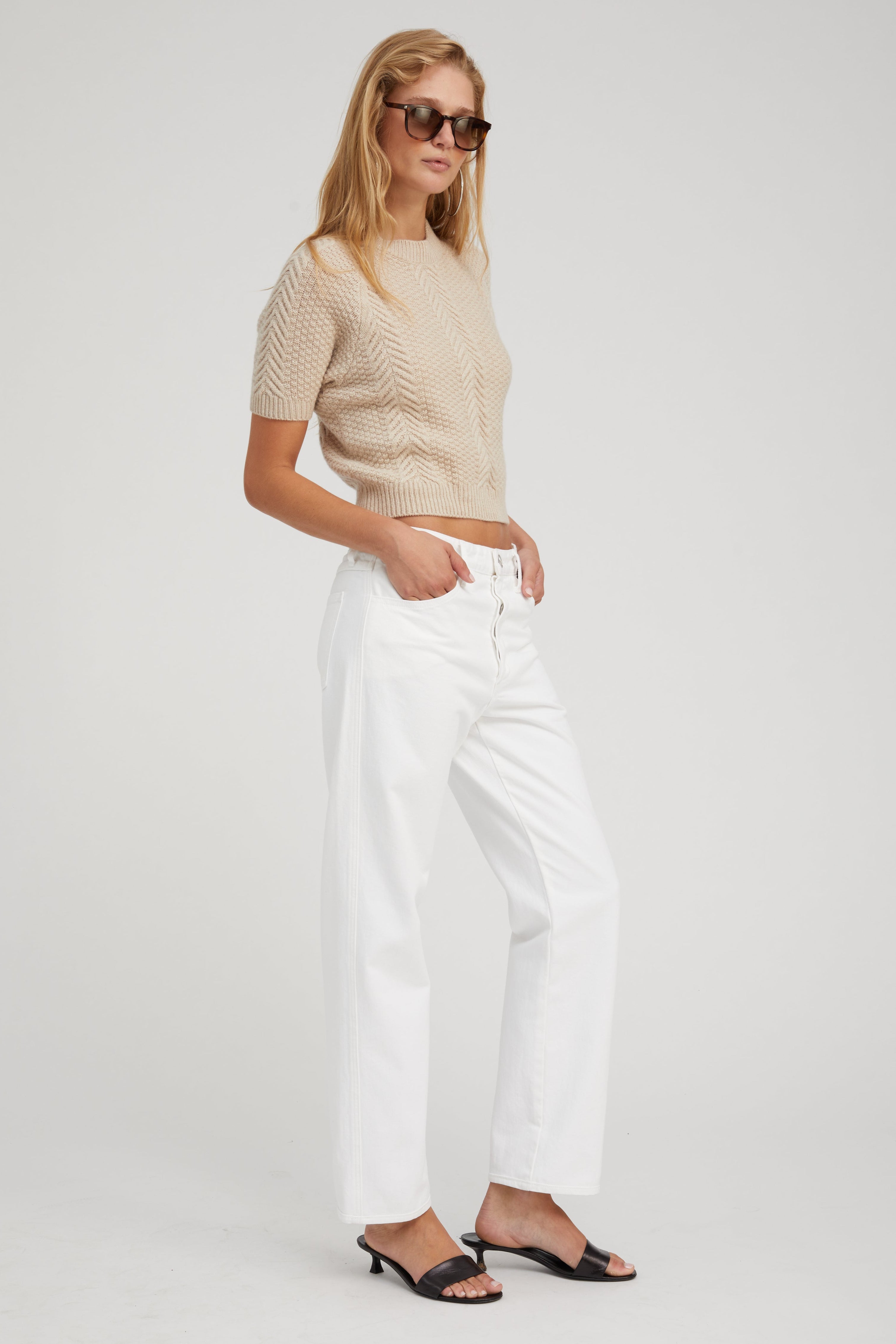 Oat Cashmere Cable Knit Raglan Sweater