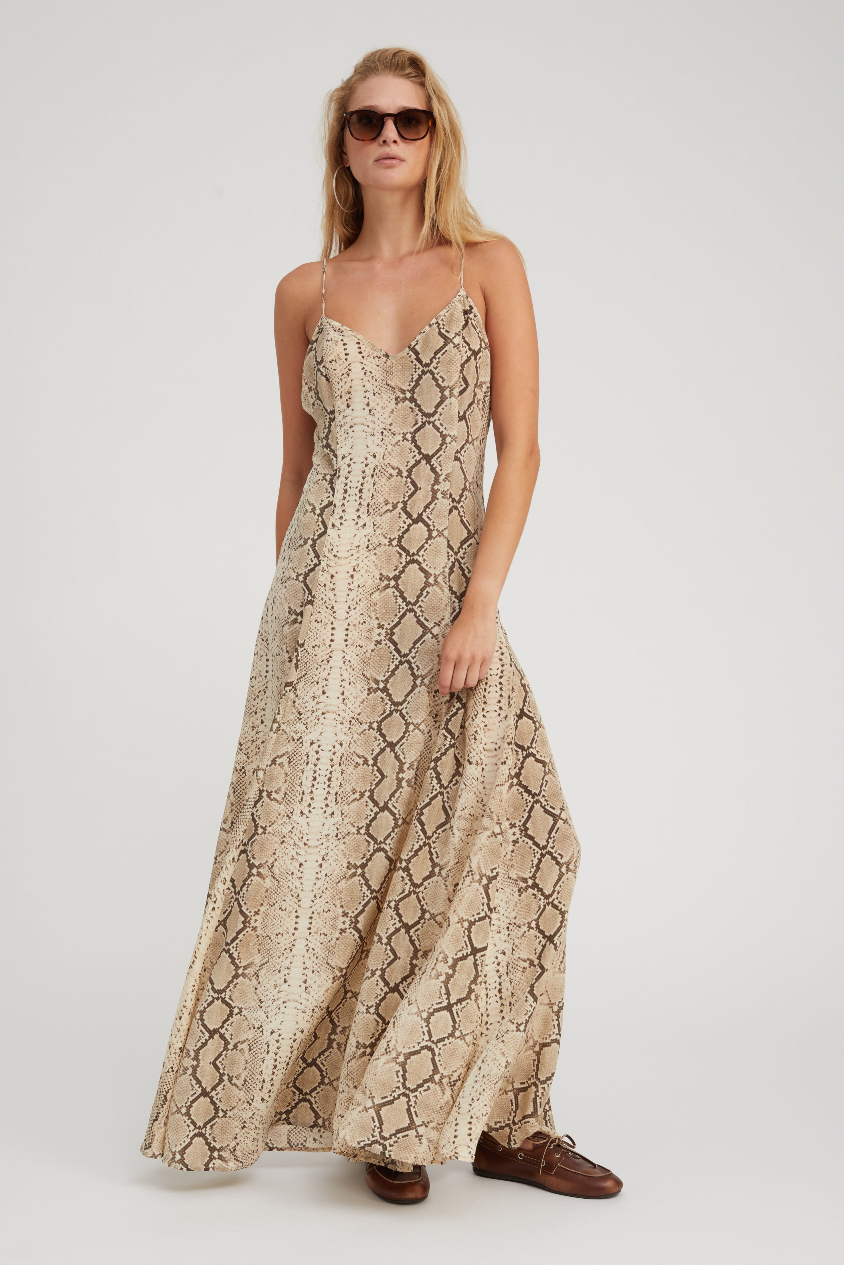 BIAS MAXI DRESS, BEIGE SNAKESKIN / XS by SPRWMN BIAS MAXI DRESS, BEIGE SNAKESKIN / XS by SPRWMN