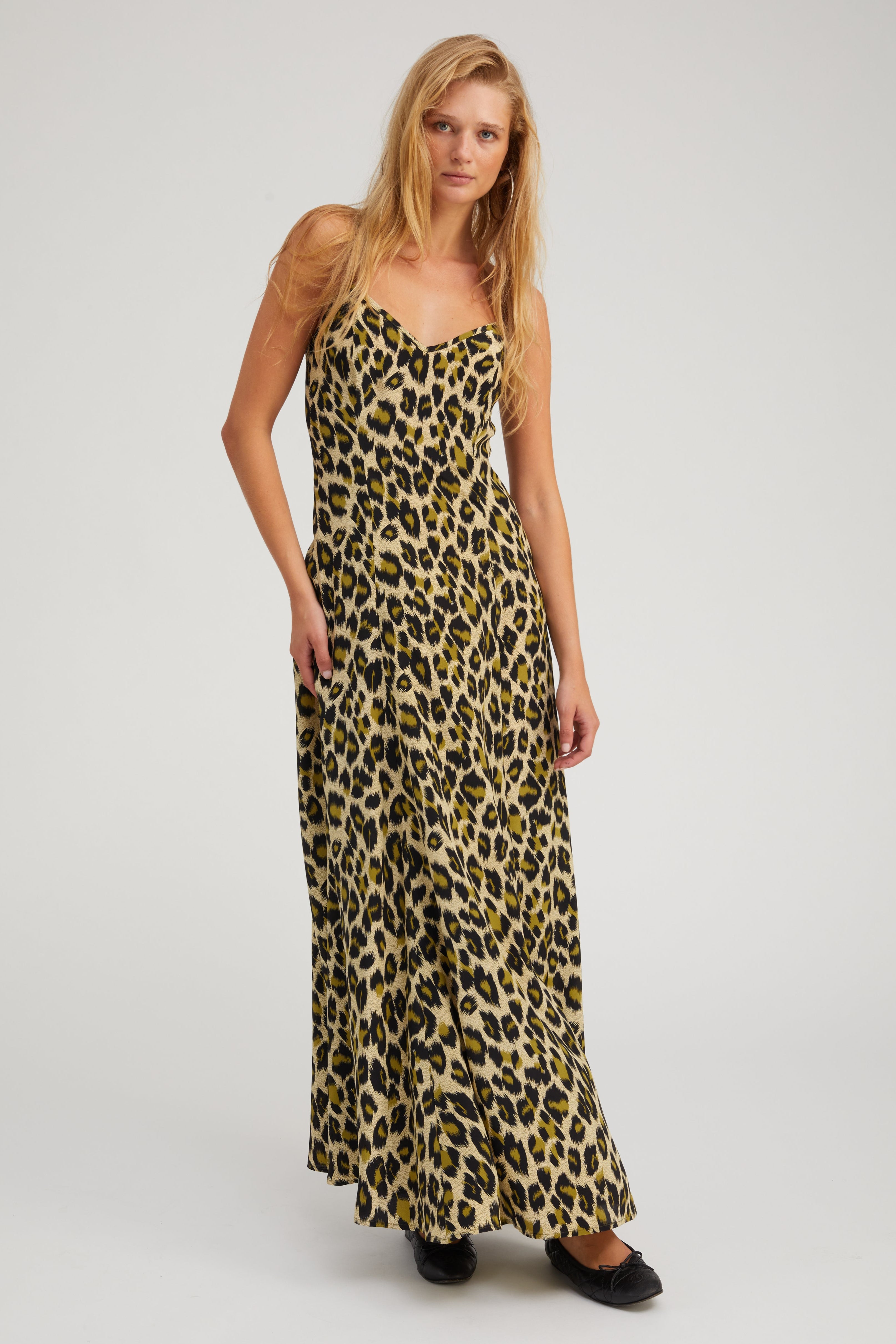 Green Leopard Silk Maxi Dress