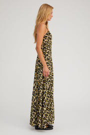 Green Leopard Silk Maxi Dress