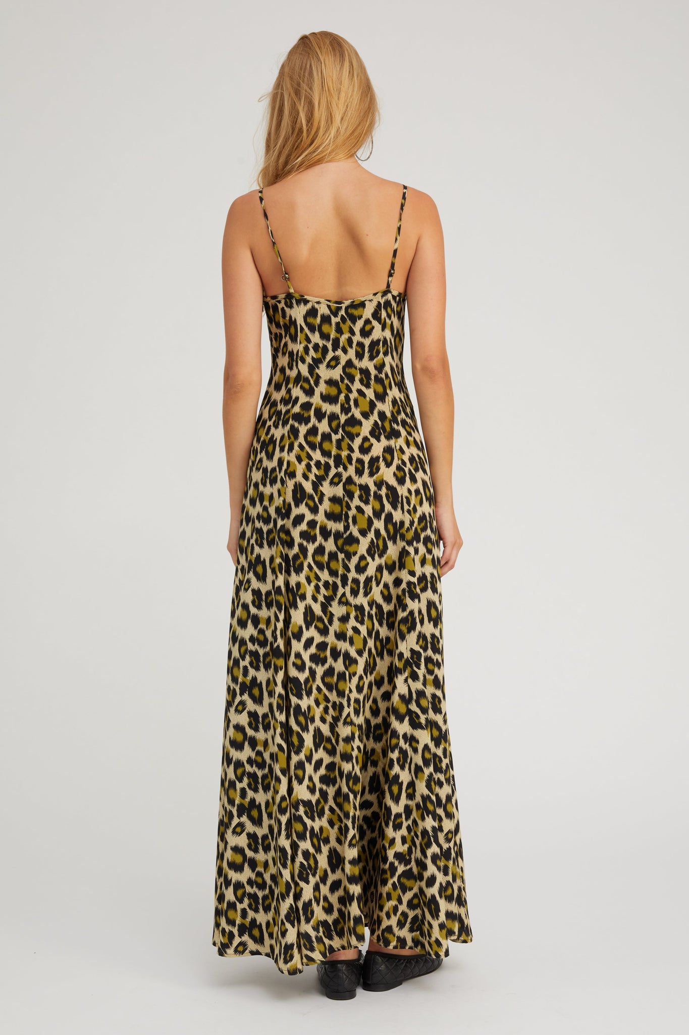 Green Leopard Silk Maxi Dress