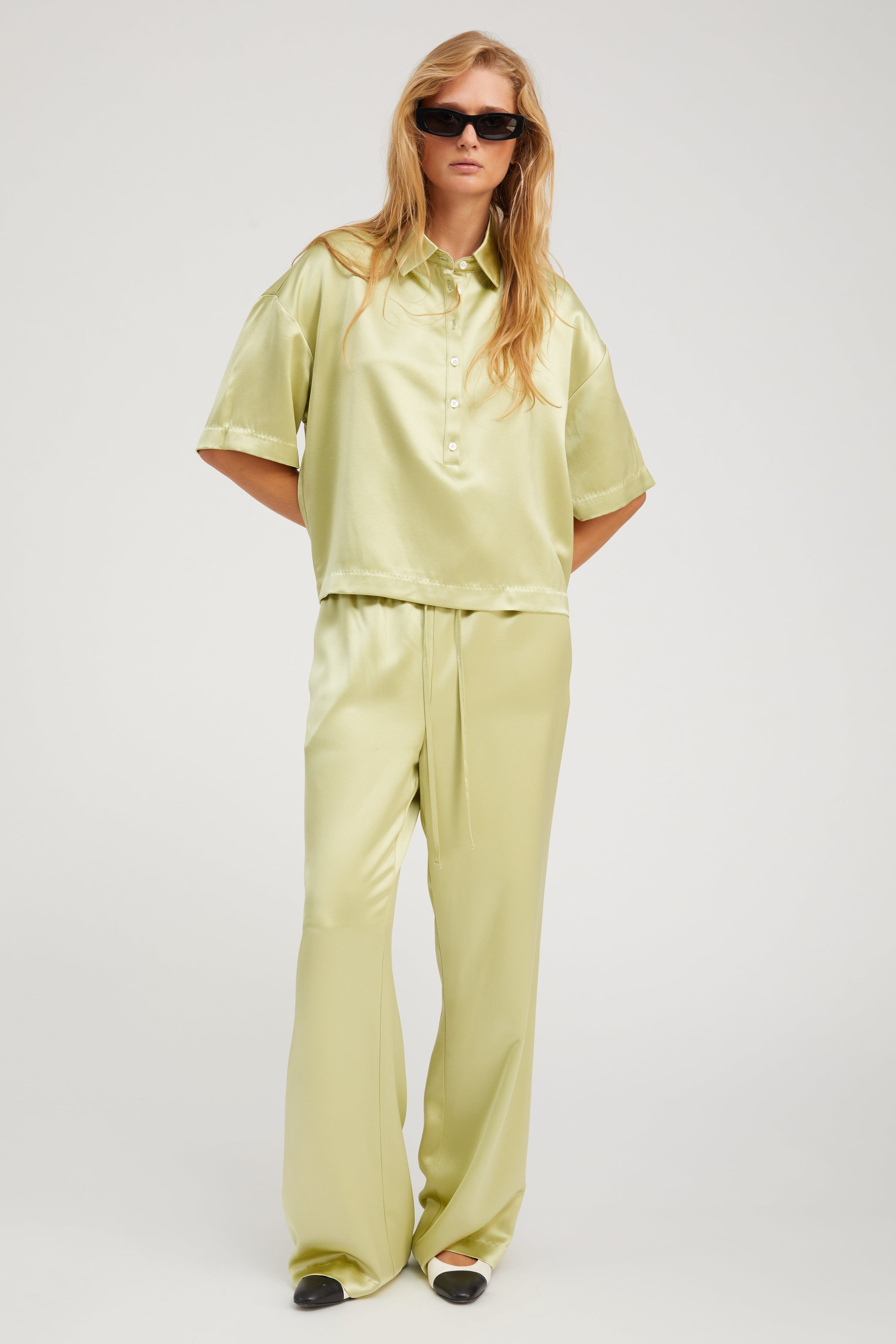 Pistachio Silk Polo Top