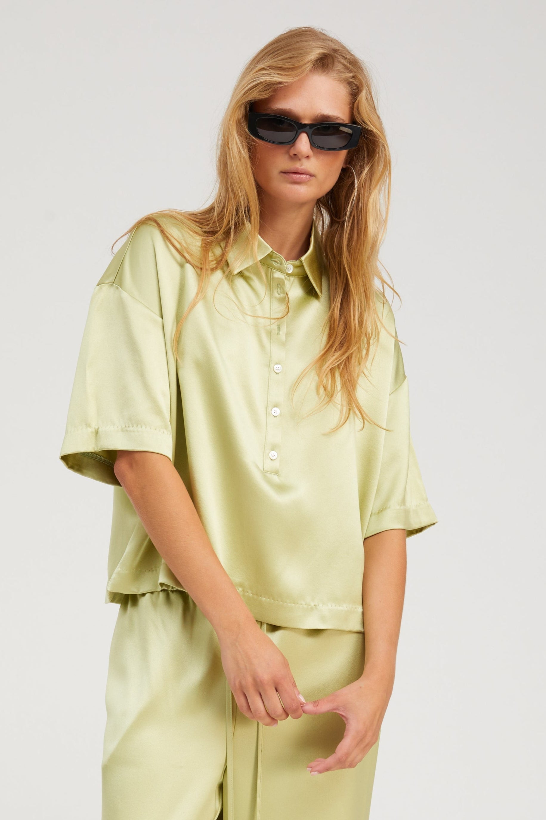 Pistachio Silk Polo Top