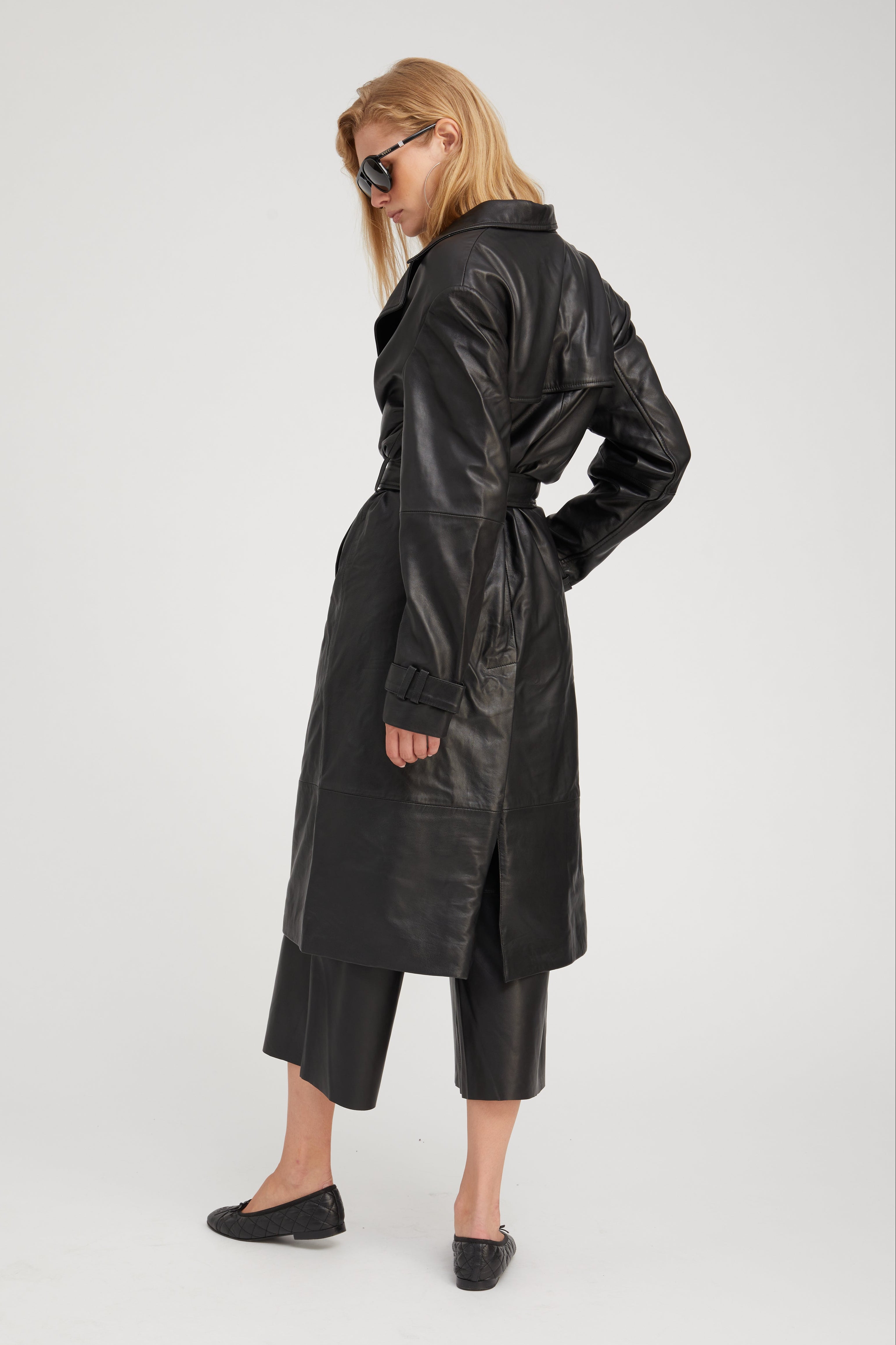 Belle de Jour Black Leather Trench