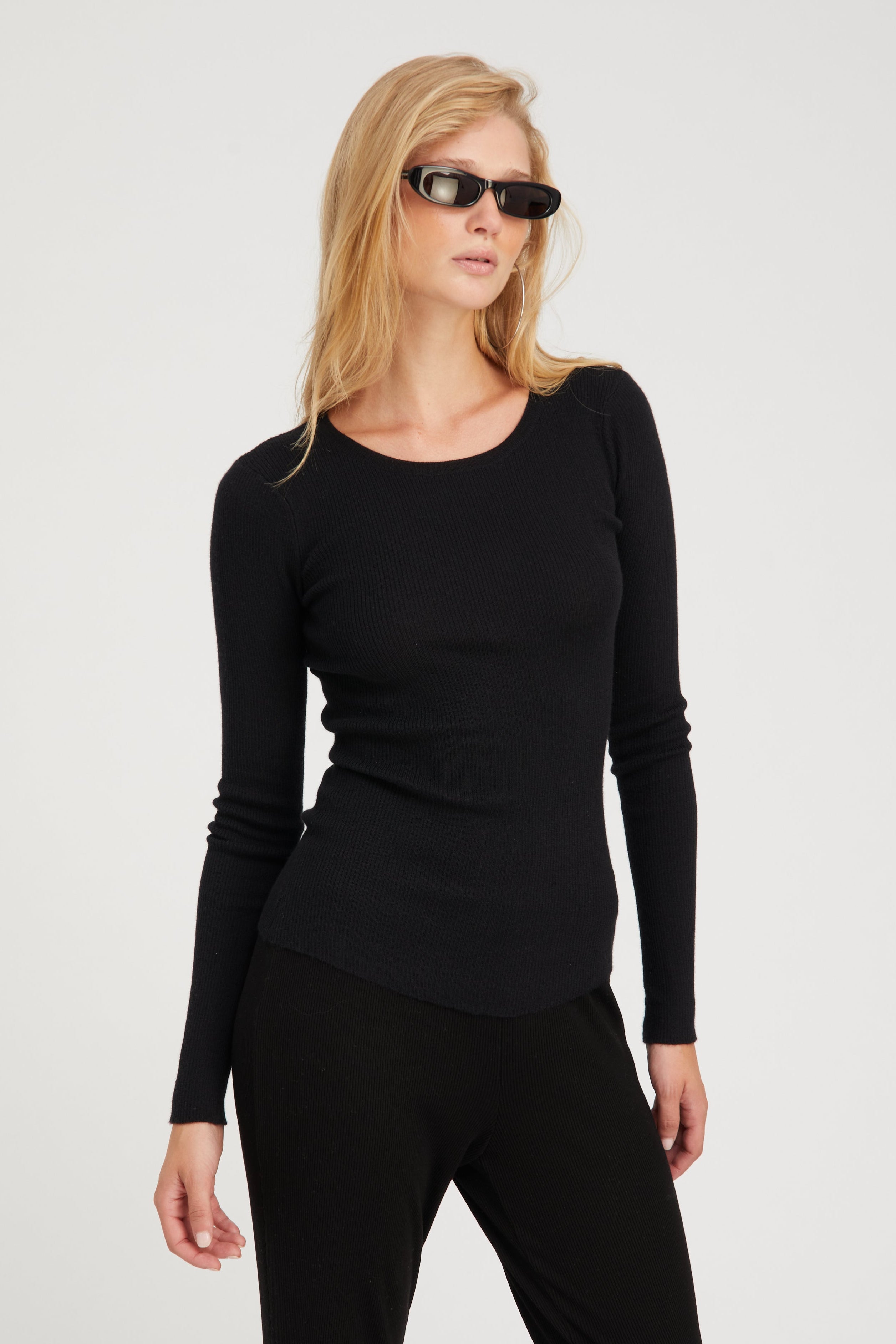 Black Cashmere Long Sleeve Baby Tee