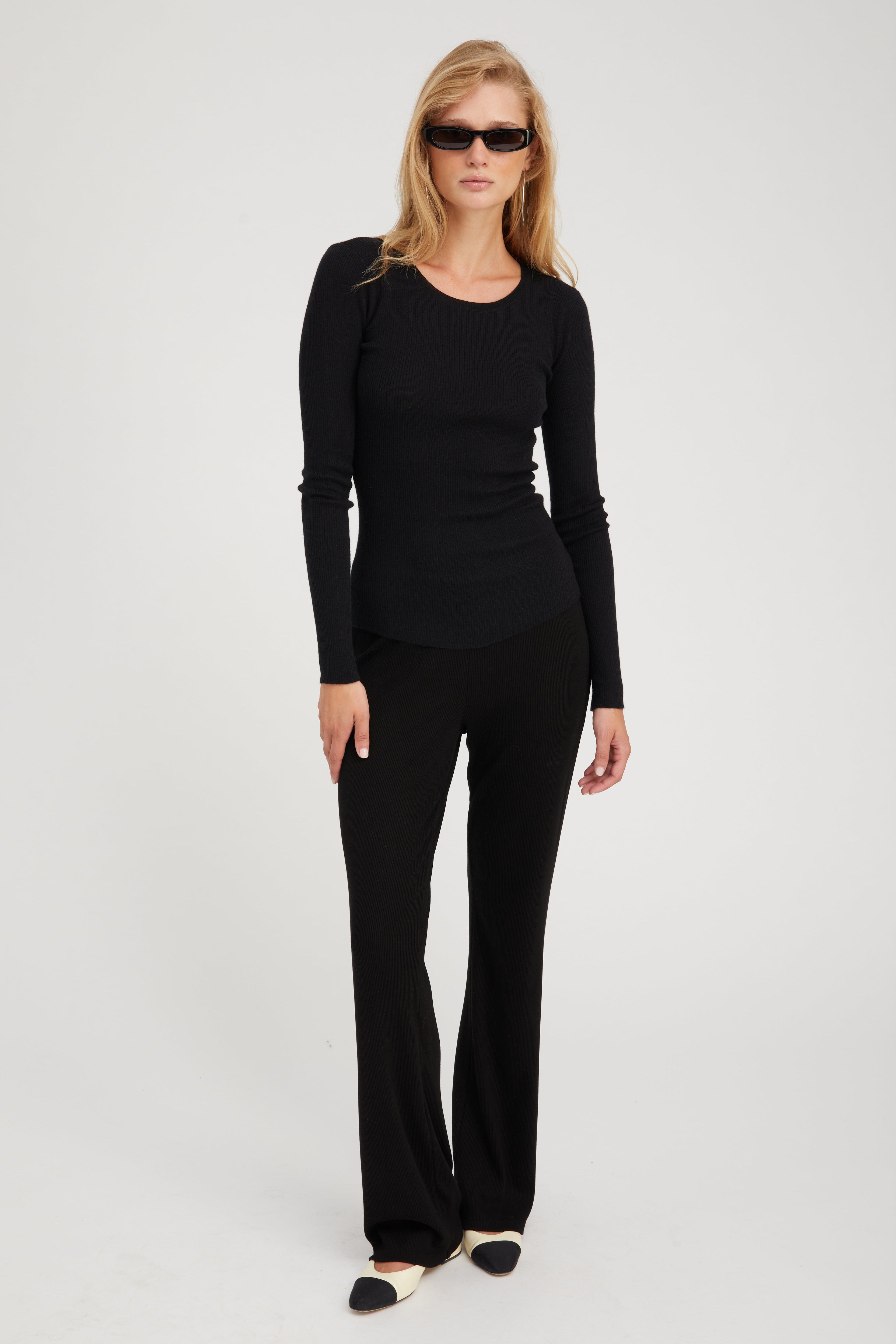 Black Cashmere Long Sleeve Baby Tee