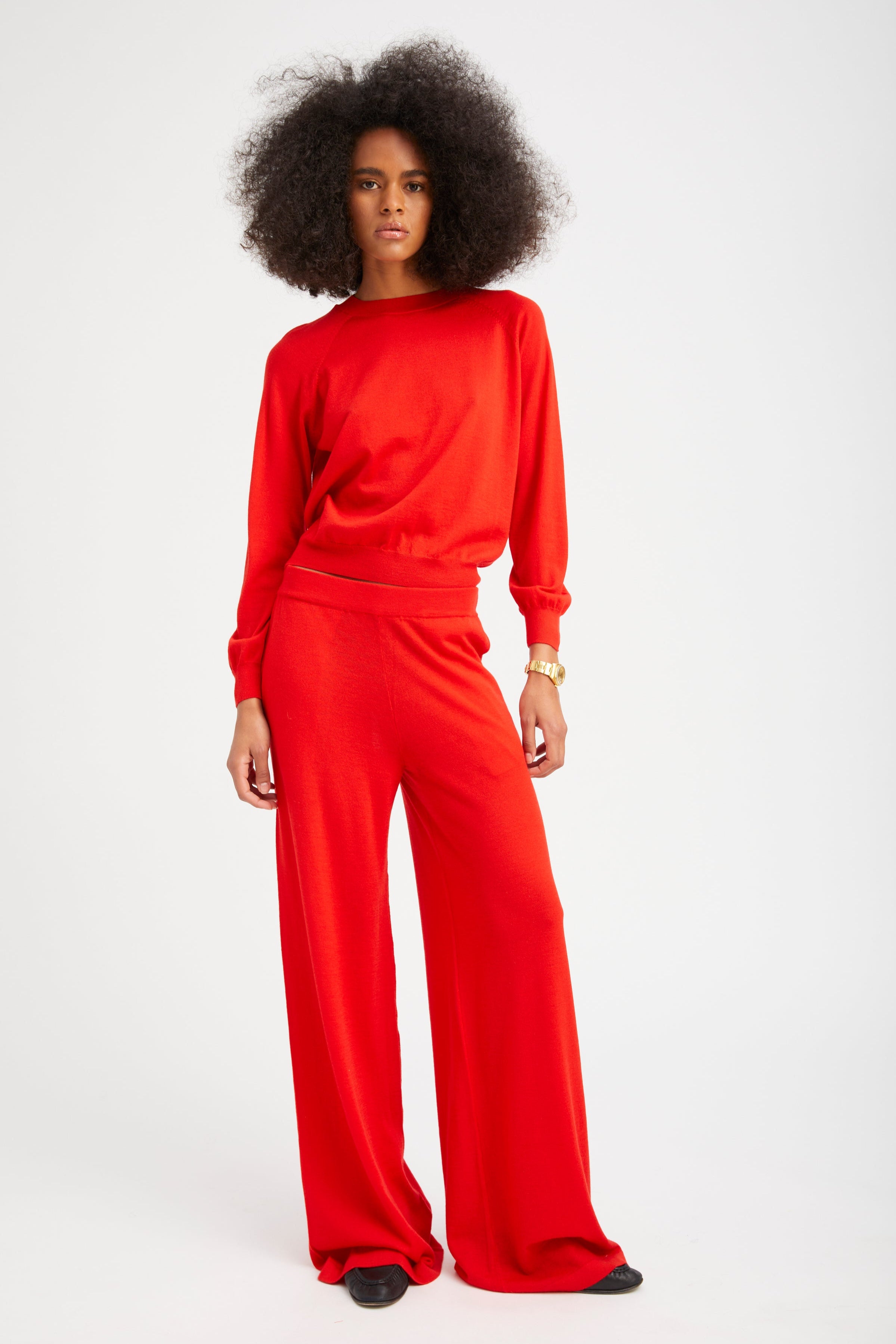 Red Cashmere Wide Leg Pants