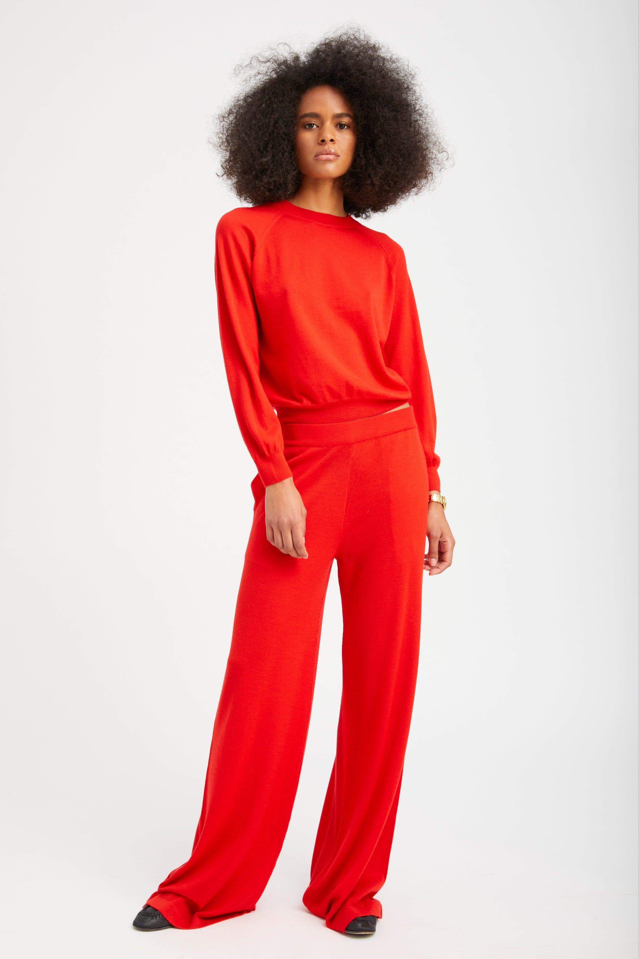 Red Cashmere Wide Leg Pants