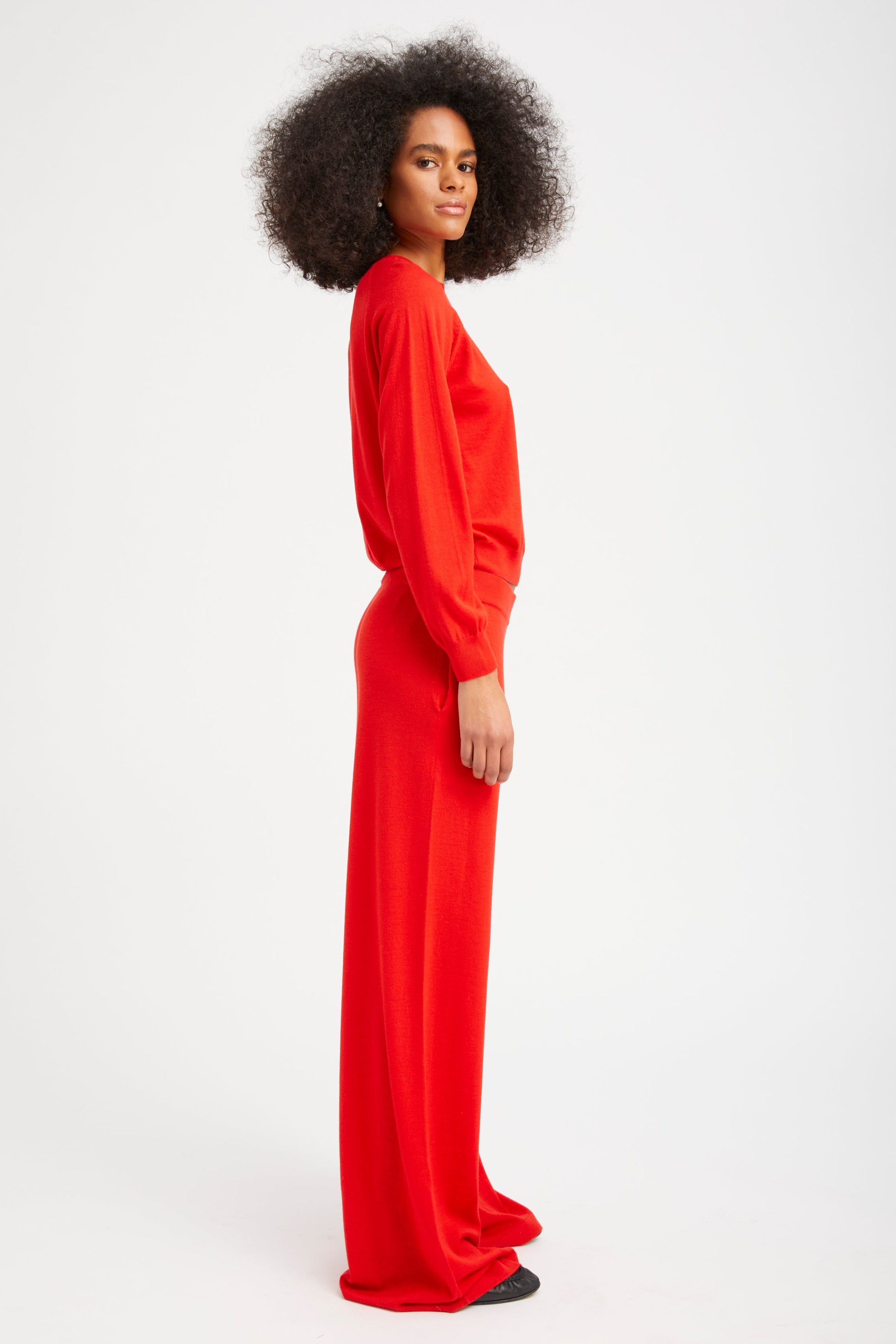 Red Cashmere Wide Leg Pants