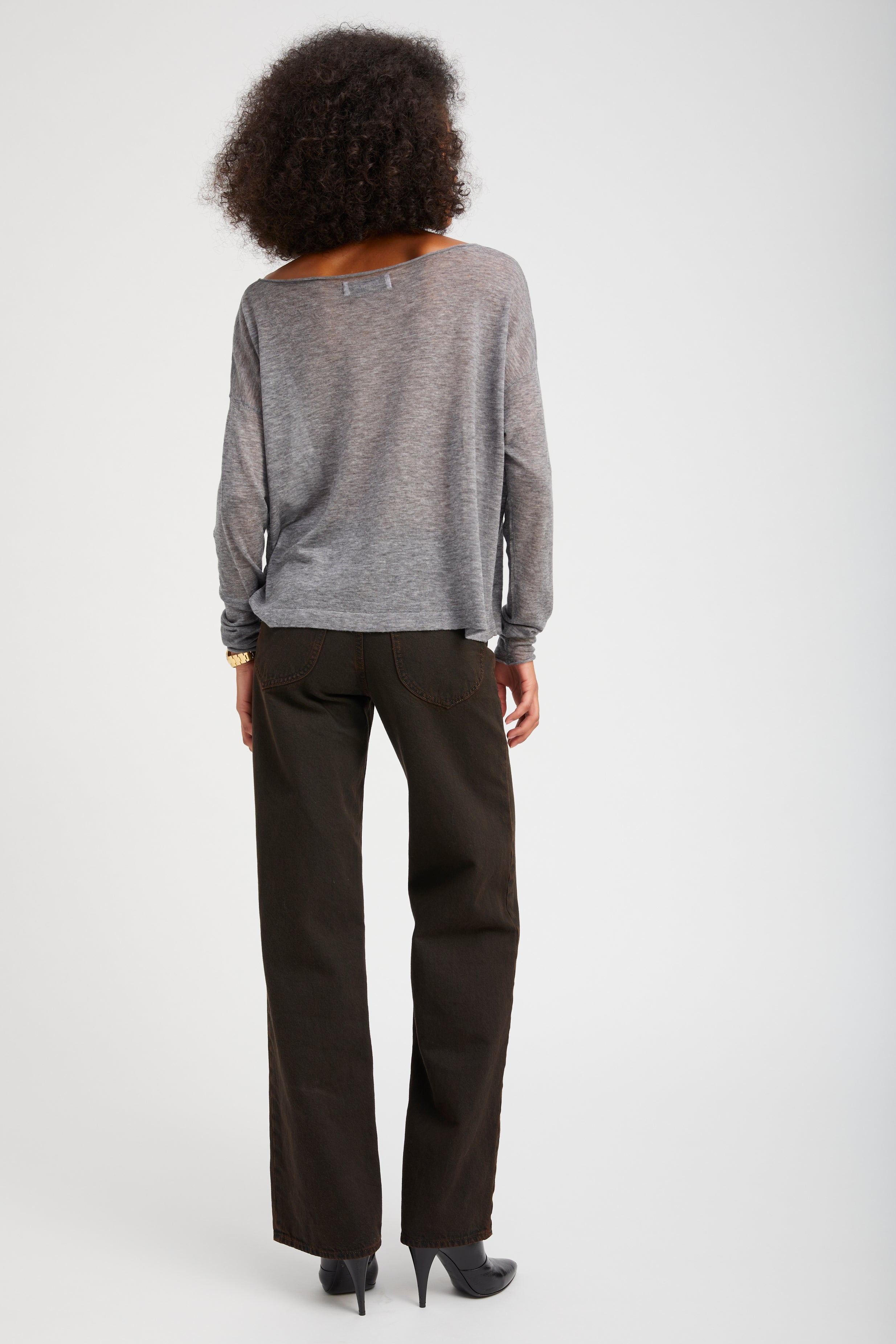Grey Tissue Cashmere Off-Shoulder Top