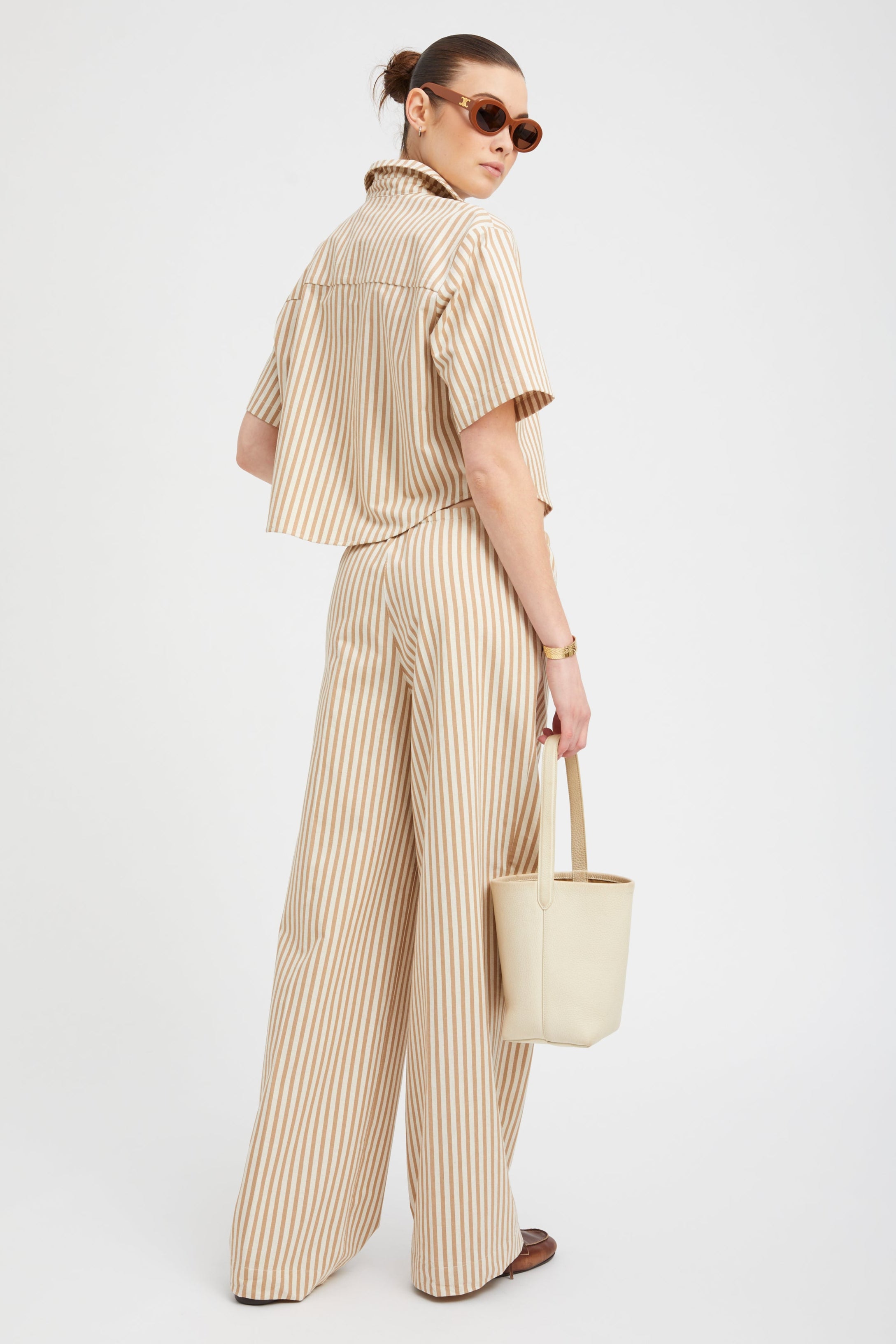 Camel Stripe Linen Drawstring Pants