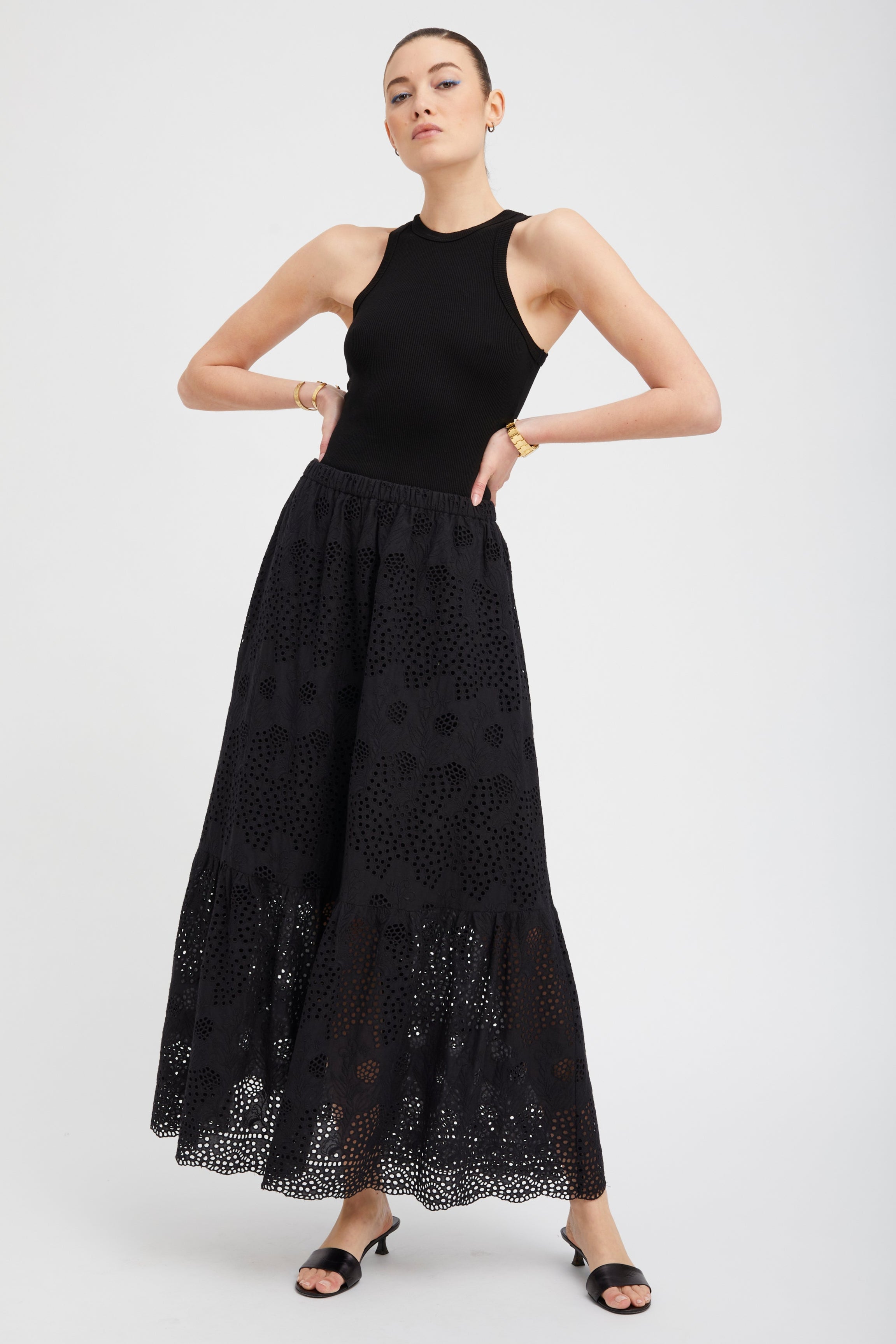 Black Eyelet Ali Maxi Skirt