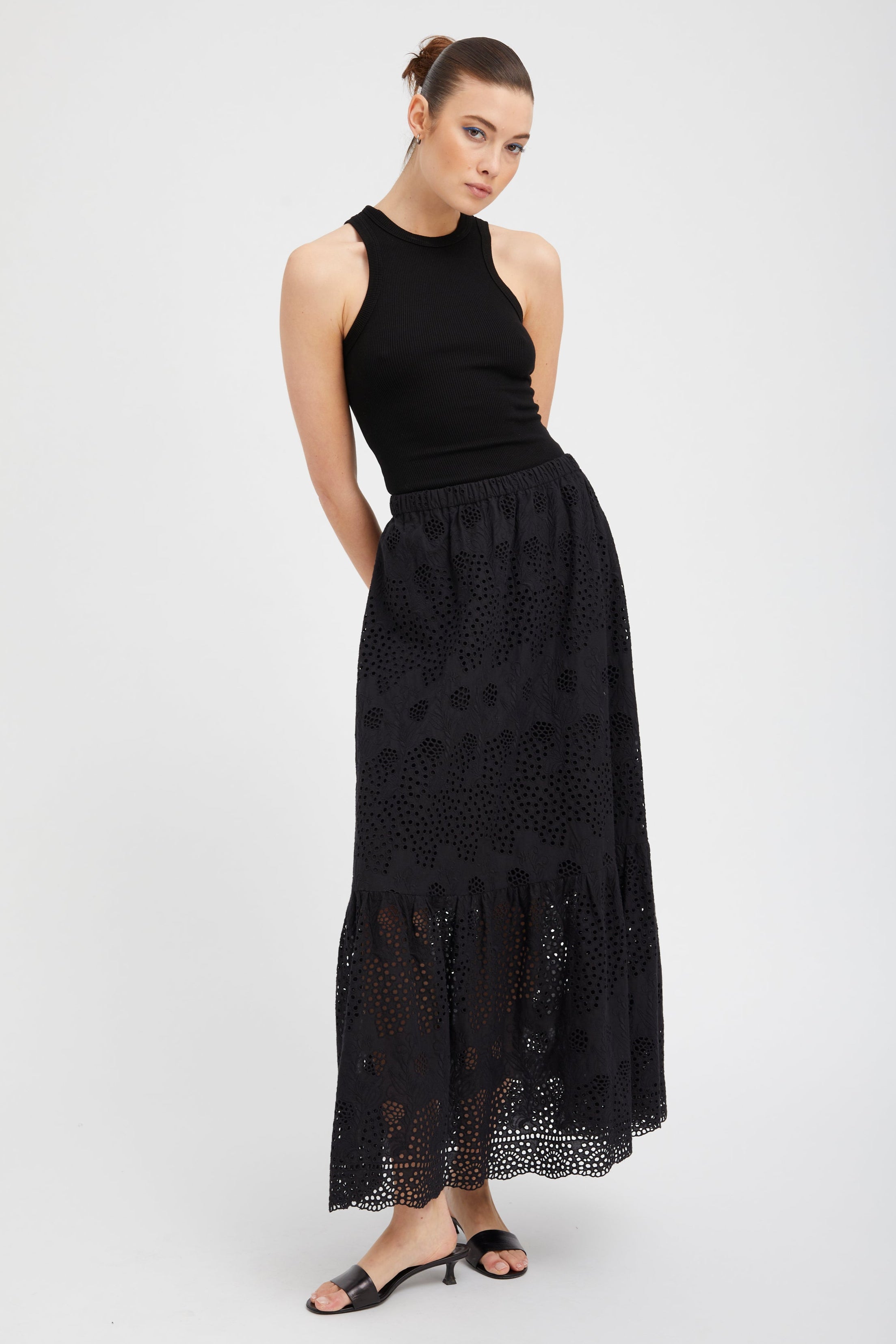 Black Eyelet Ali Maxi Skirt