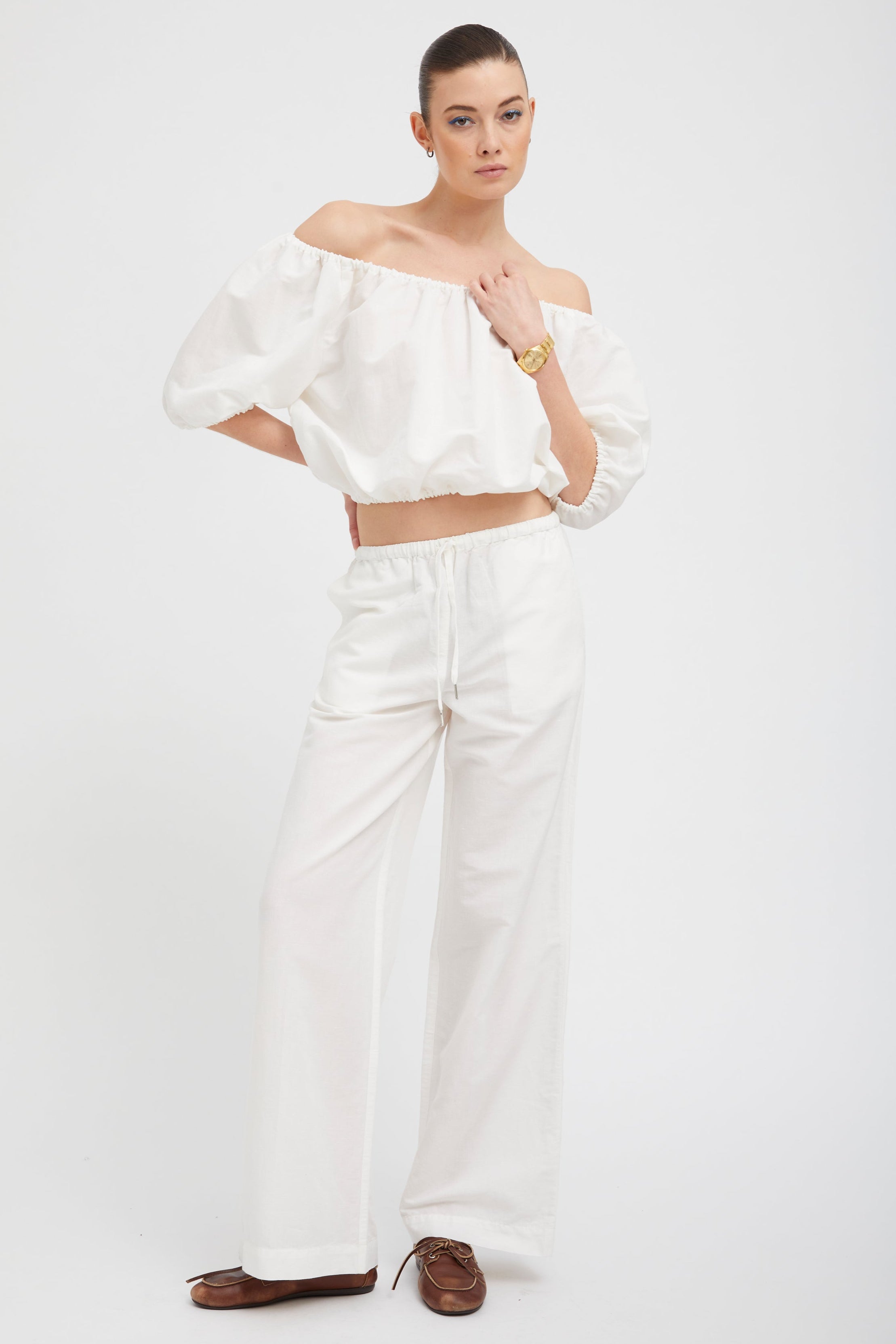 White Linen Drawstring Pants