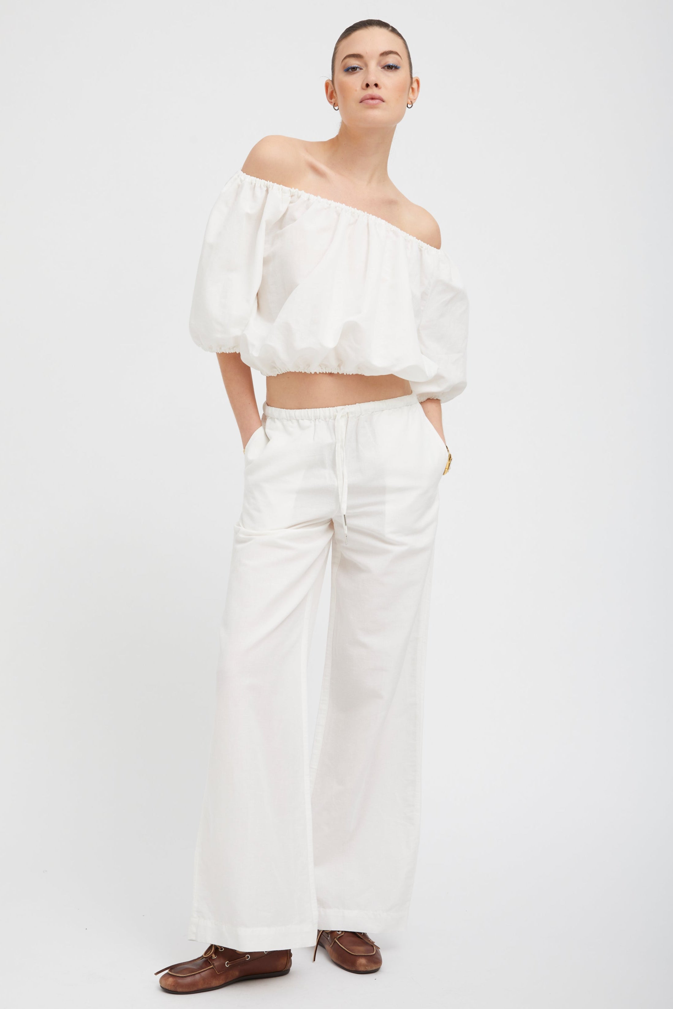 White Linen Drawstring Pants