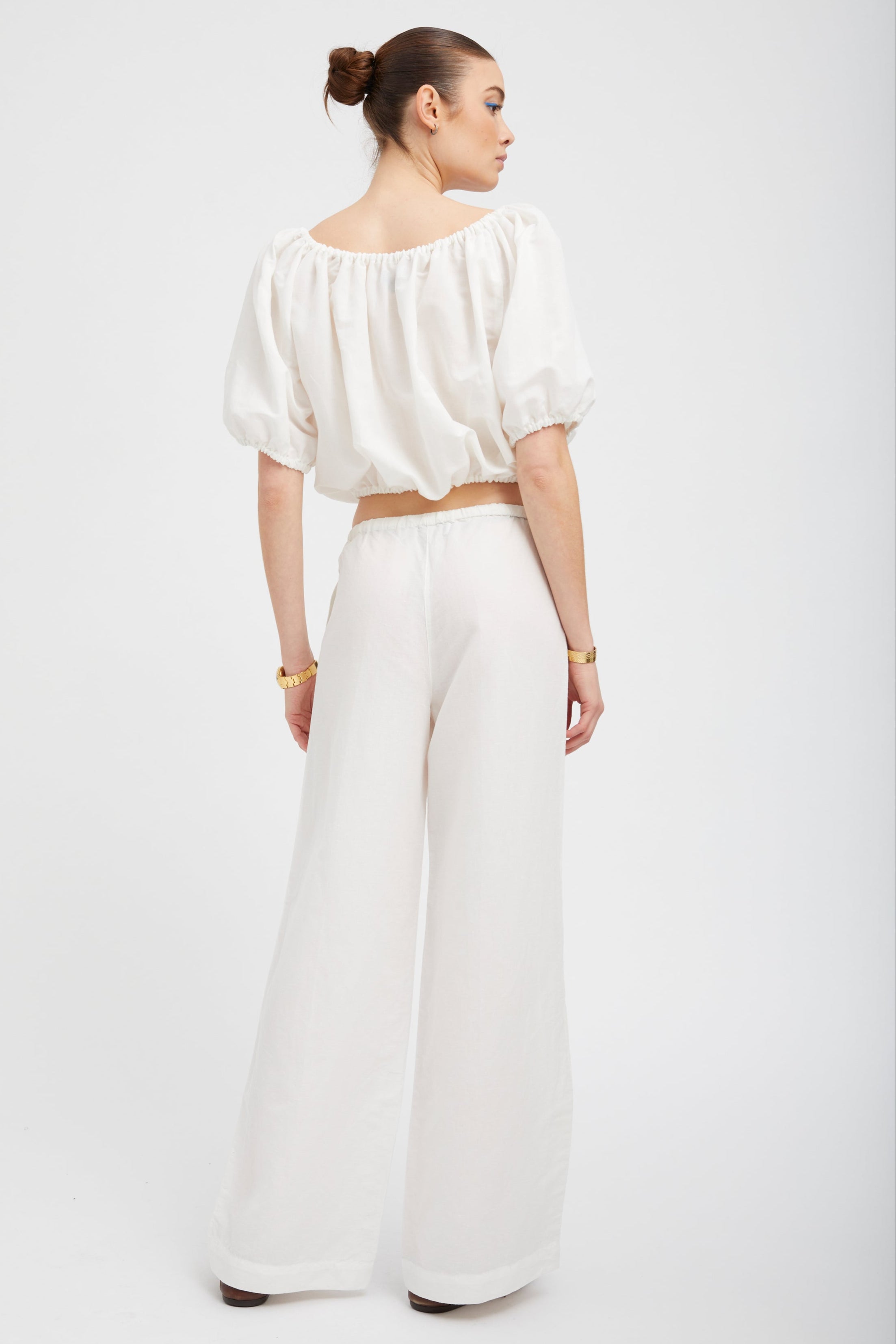 White Linen Drawstring Pants