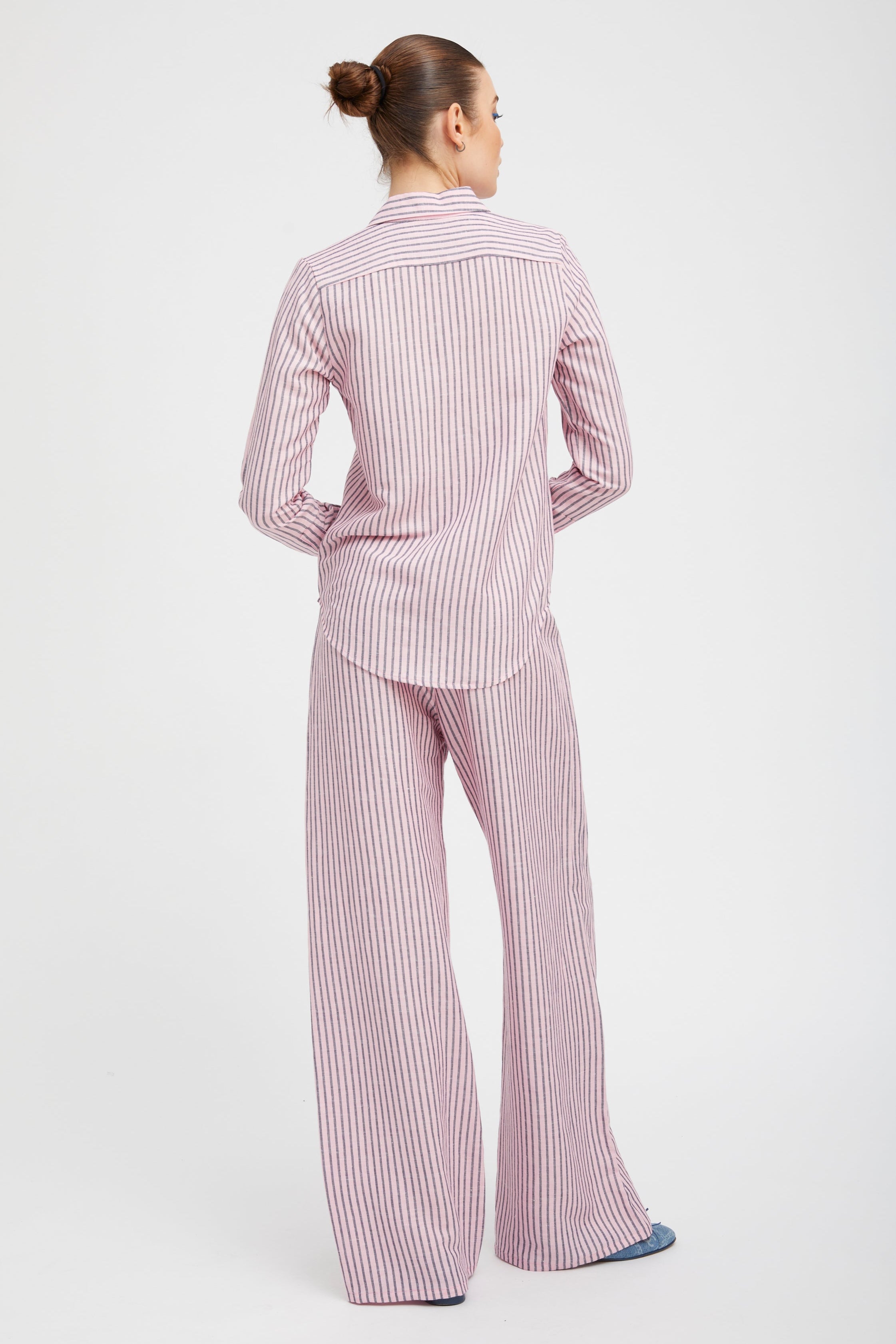 Pink Indigo Striped Linen Easy Pants