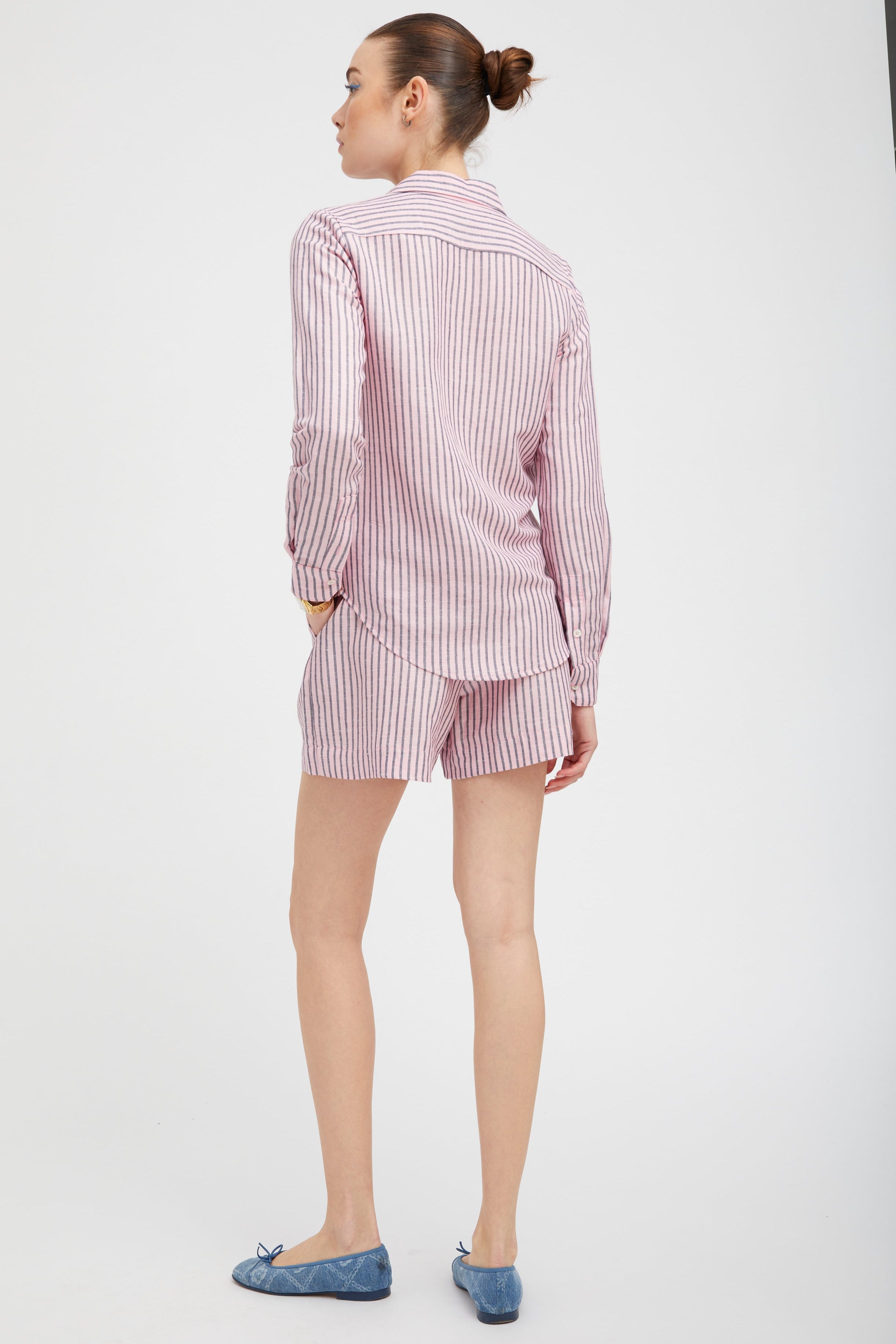 Pink Indigo Stripe Linen Boxer Shorts