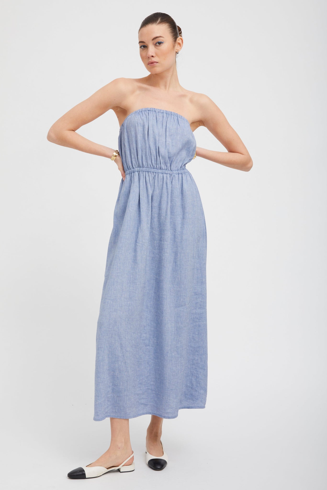 Blue Linen Marie Maxi Dress