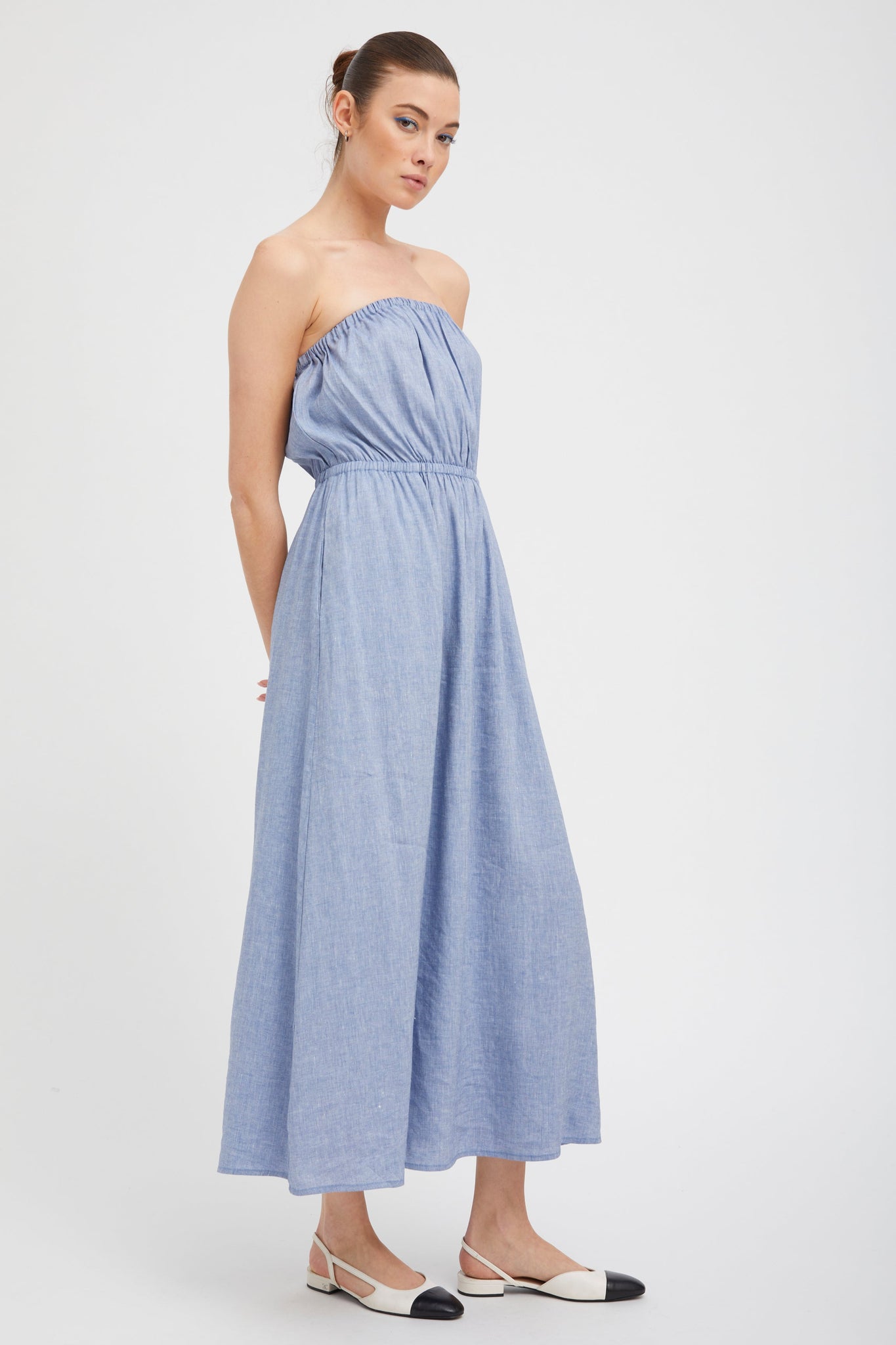Blue Linen Marie Maxi Dress