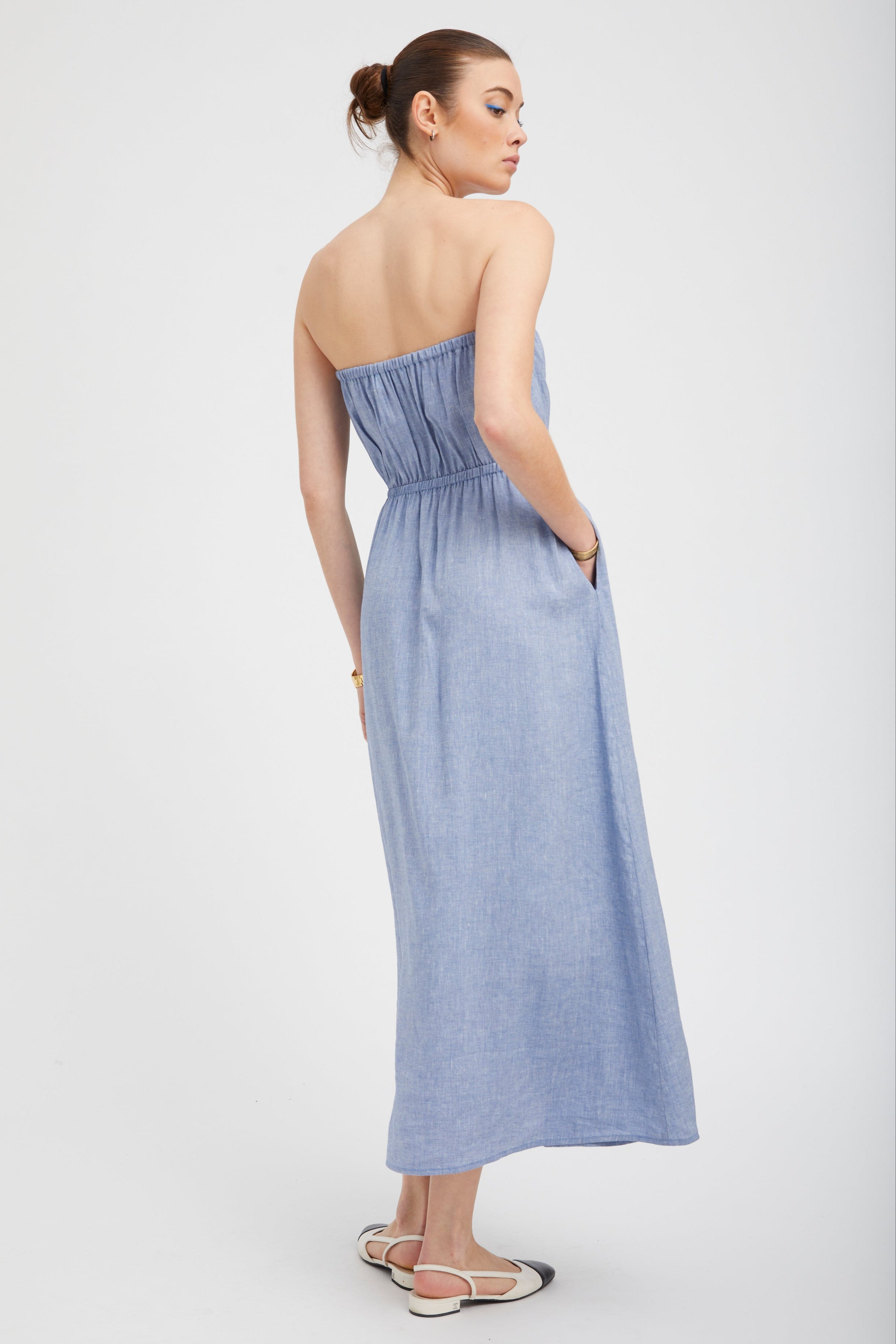 Blue Linen Marie Maxi Dress