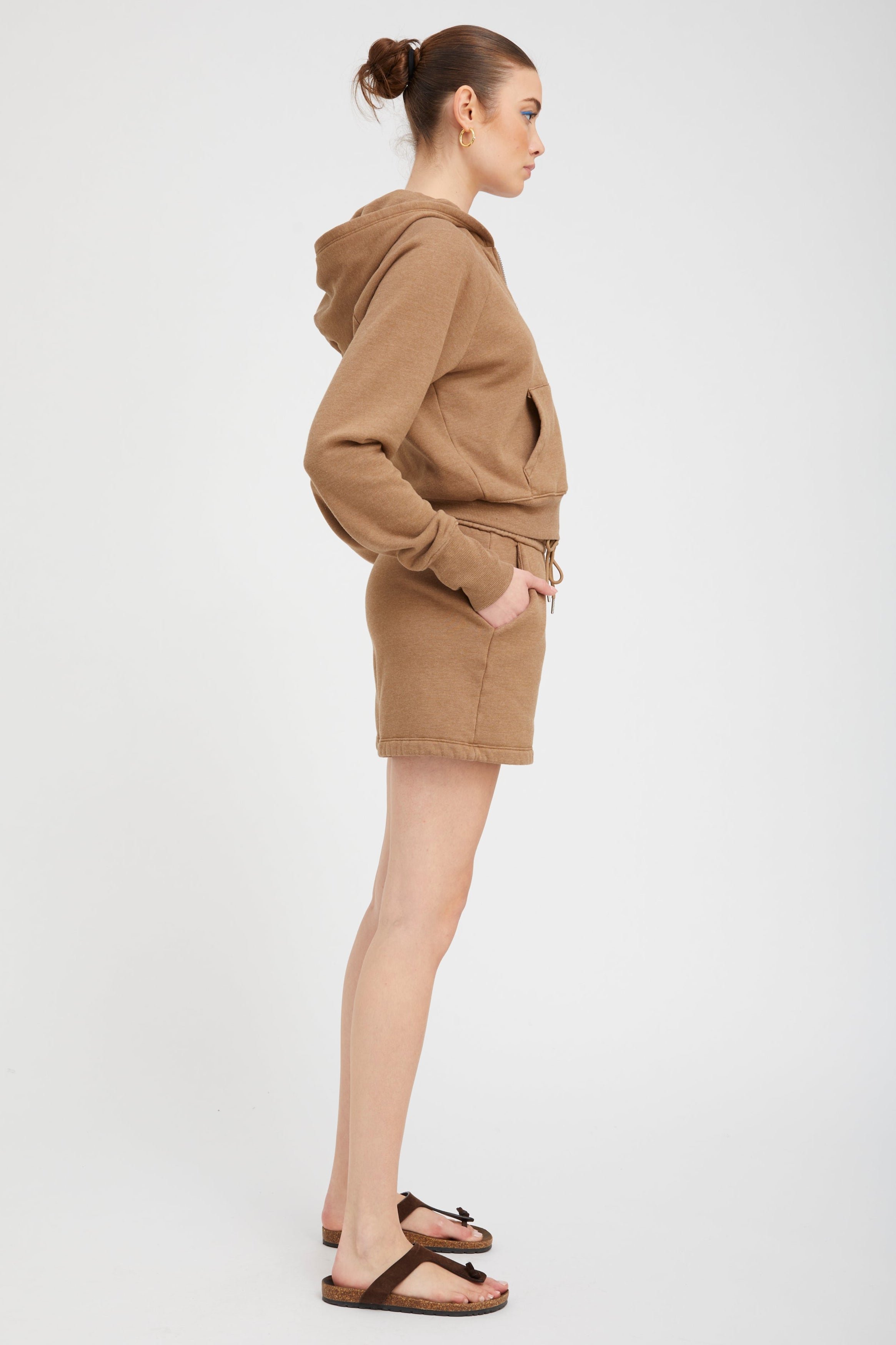 Camel Shrunken Zip Up Hoodie