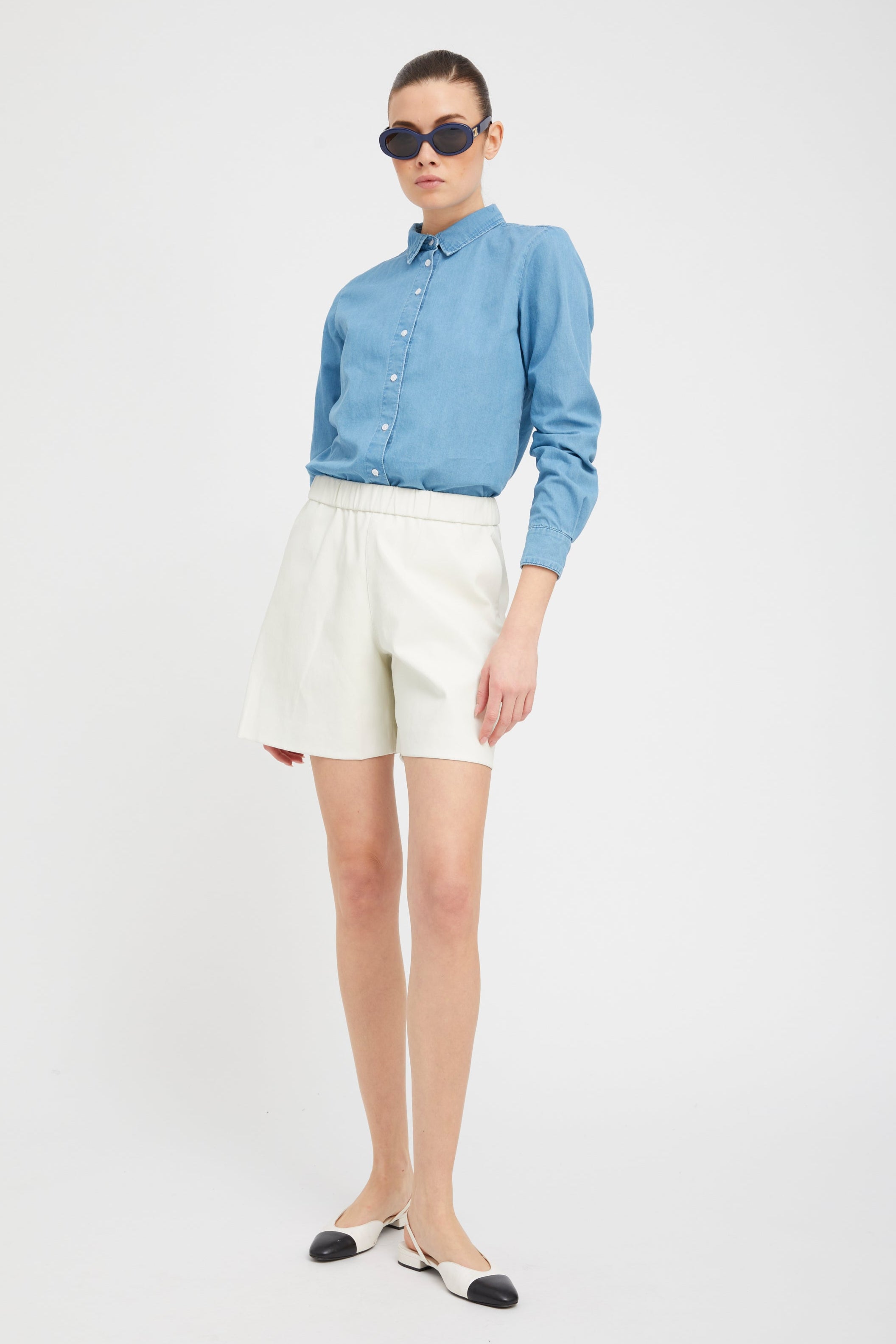 White Leather Culotte Shorts