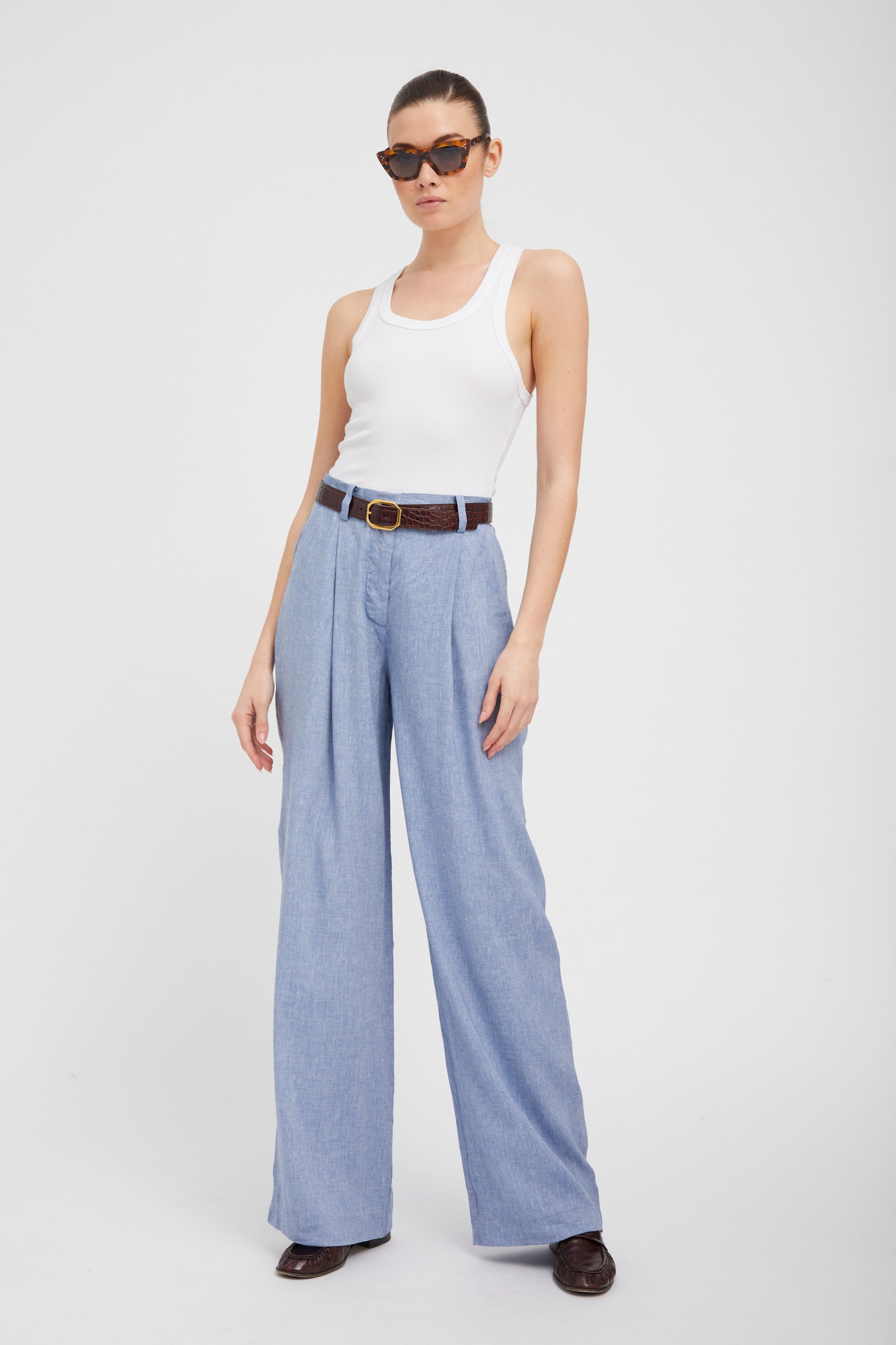 Blue Linen Paloma Pleated Trousers