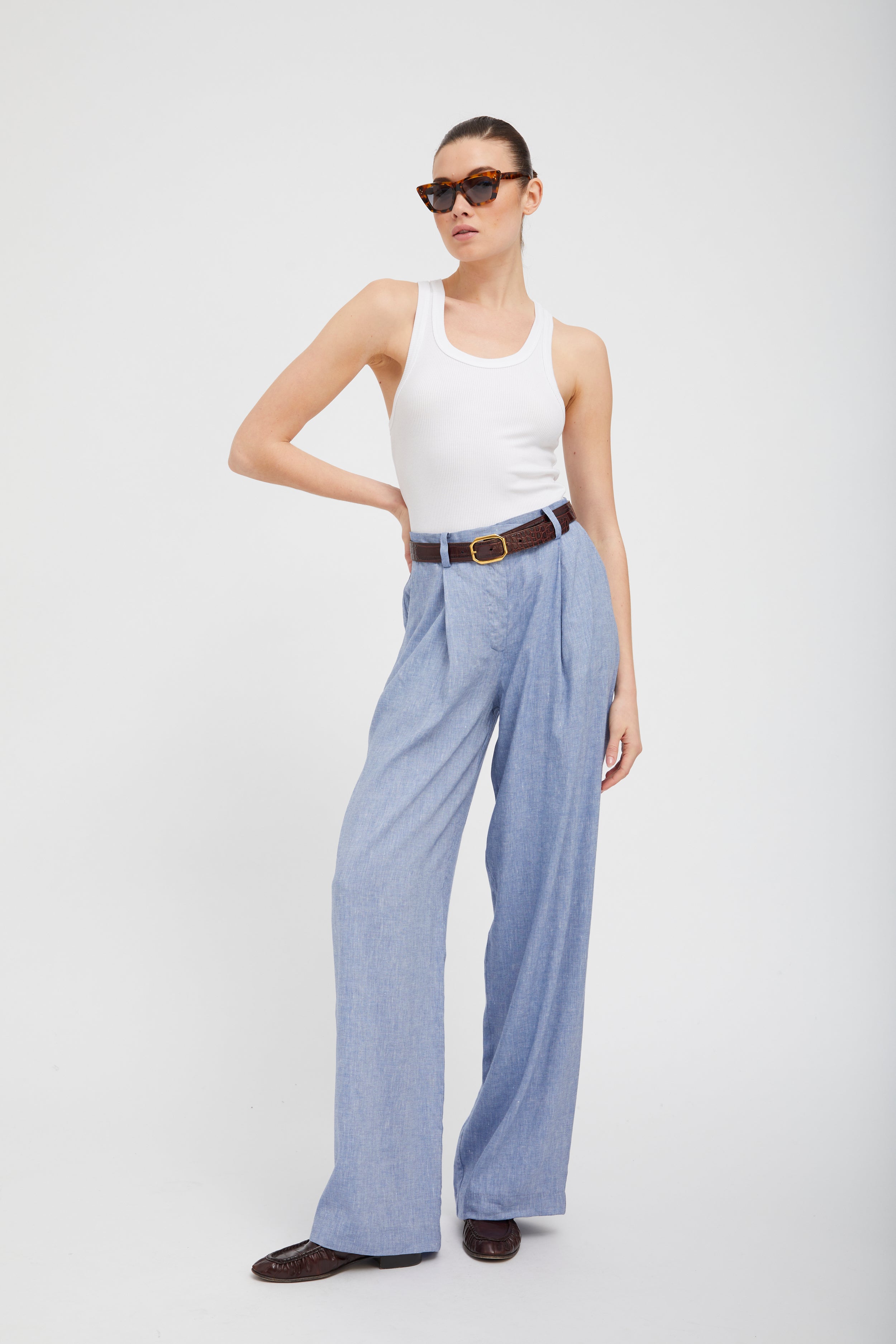 Blue Linen Paloma Pleated Trousers