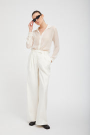 White Crinkle Chiffon Fitted Button Down