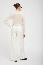 White Crinkle Chiffon Fitted Button Down
