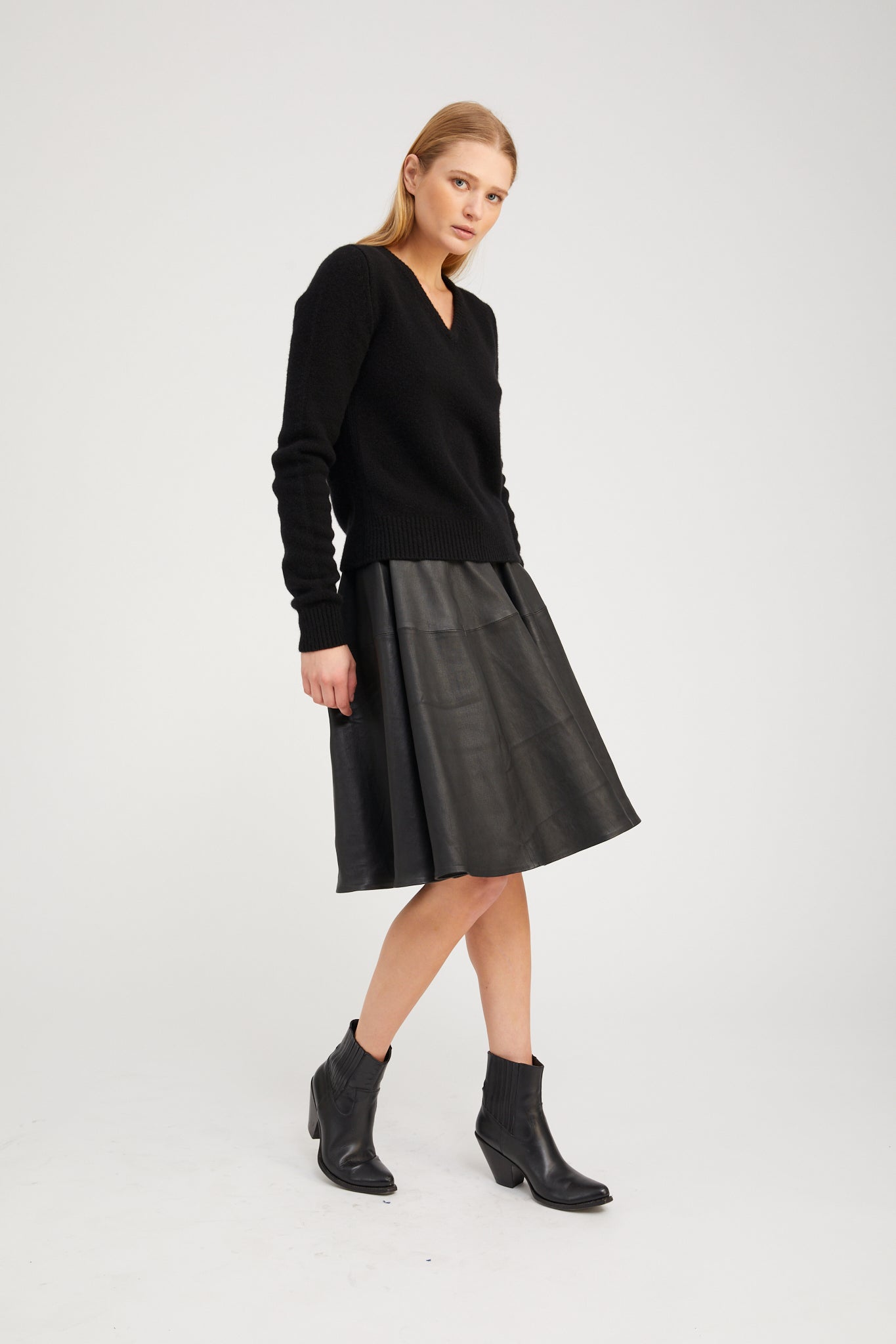 Black Leather Bardot Skirt