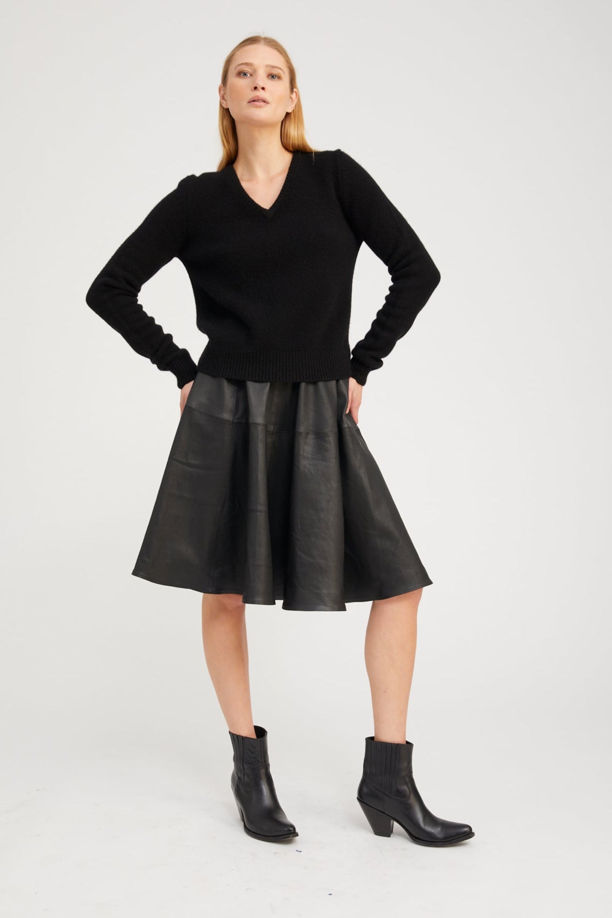 Black Leather Bardot Skirt