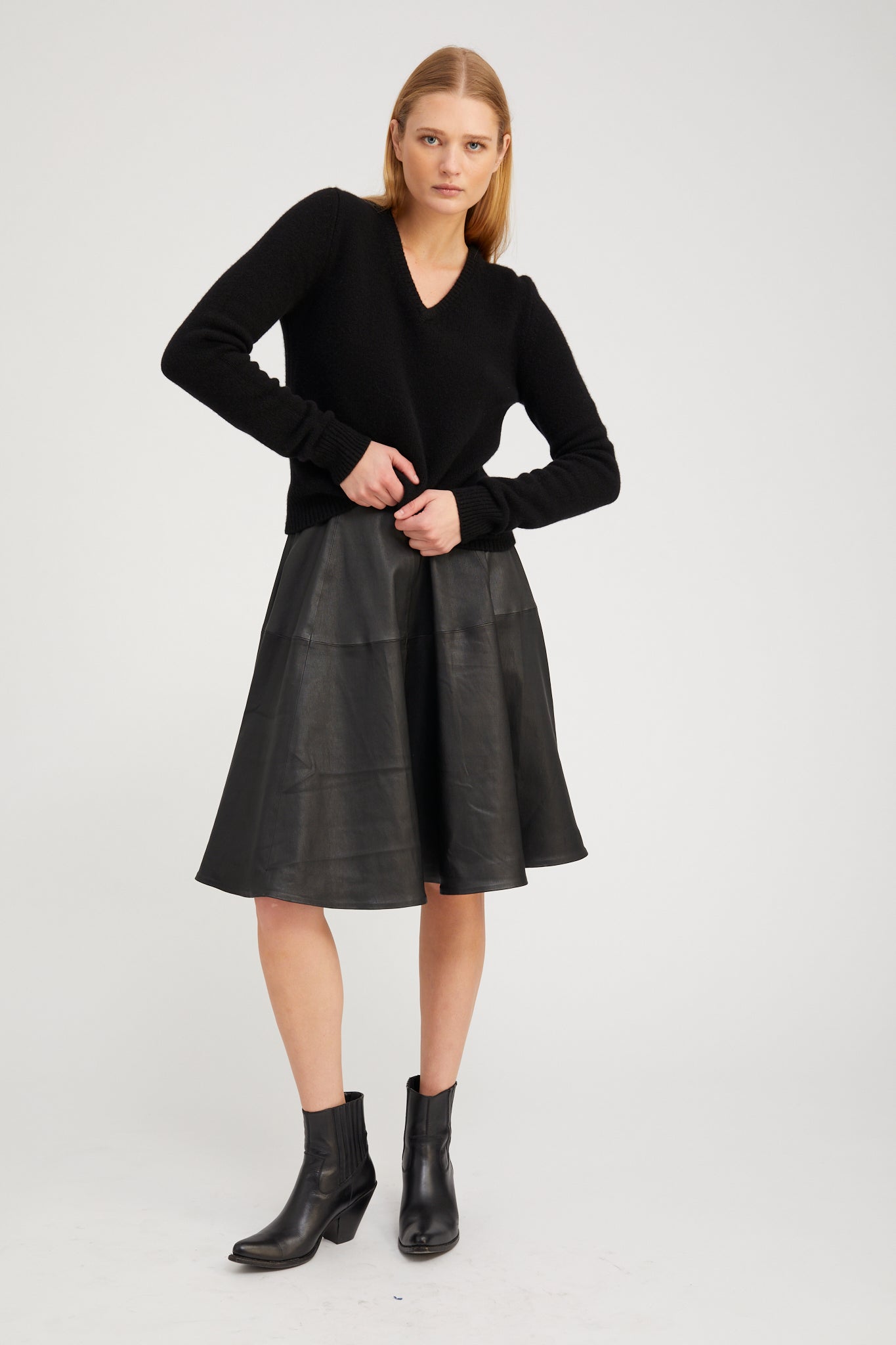 Black Leather Bardot Skirt