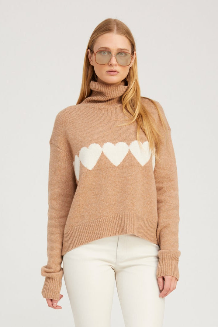 Almondine Cashmere Heart Turtleneck Sweater