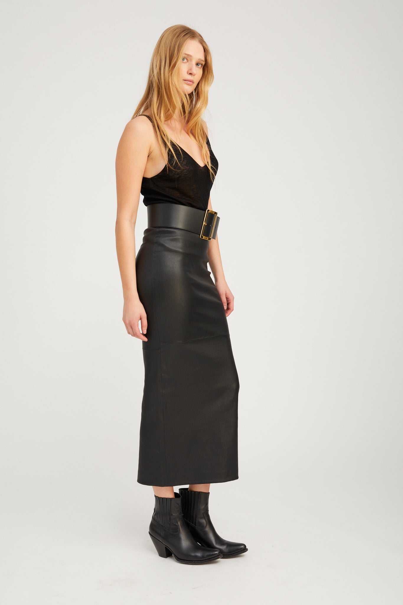 Black Leather Maxi Tube Skirt
