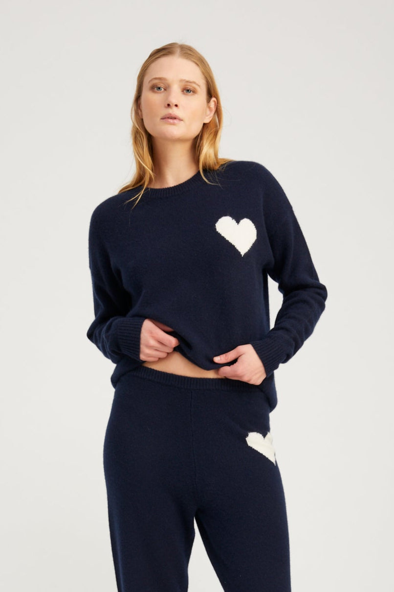 Navy Cashmere Heart Logo Sweatshirt