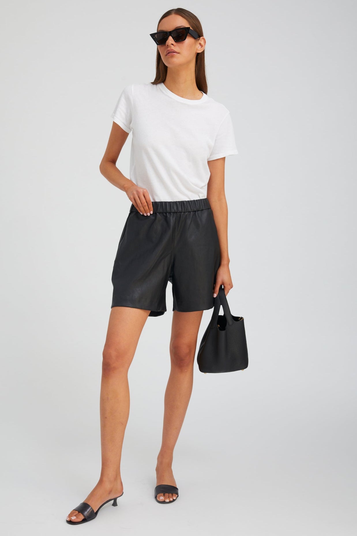 Black Leather Culotte Shorts