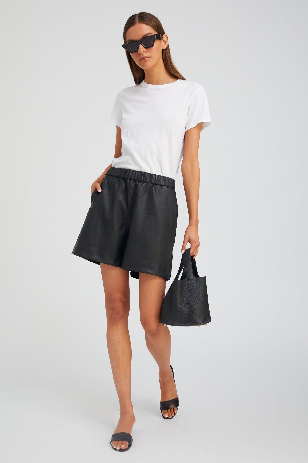 Black Leather Culotte Shorts
